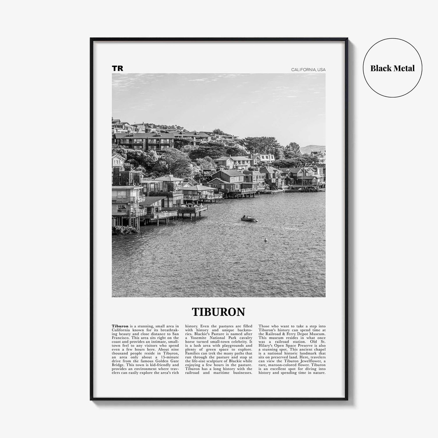 Tiburon Print Black and White, Tiburon Wall Art, Tiburon Poster, Tiburon Photo, Tiburon Wall Décor, Tiburon Map, California, USA