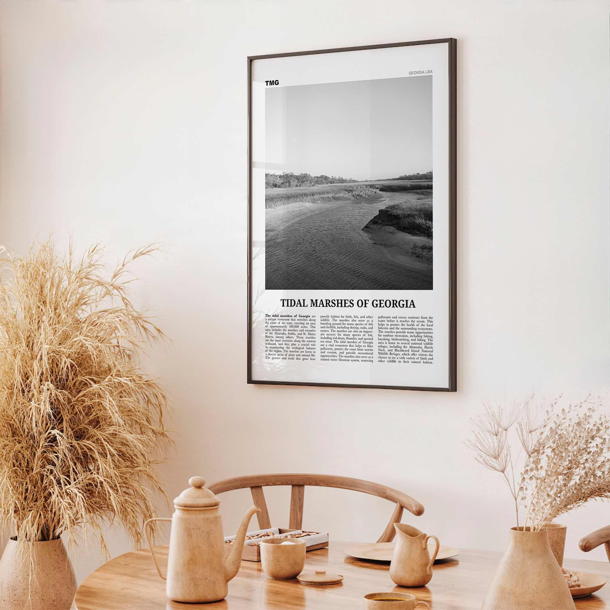 Tidal Marshes Of Georgia Print Black and White, Tidal Marshes Wall Art, Tidal Poster, Photo, Tidal Marshes Wall Décor, Tidal Marshes Map