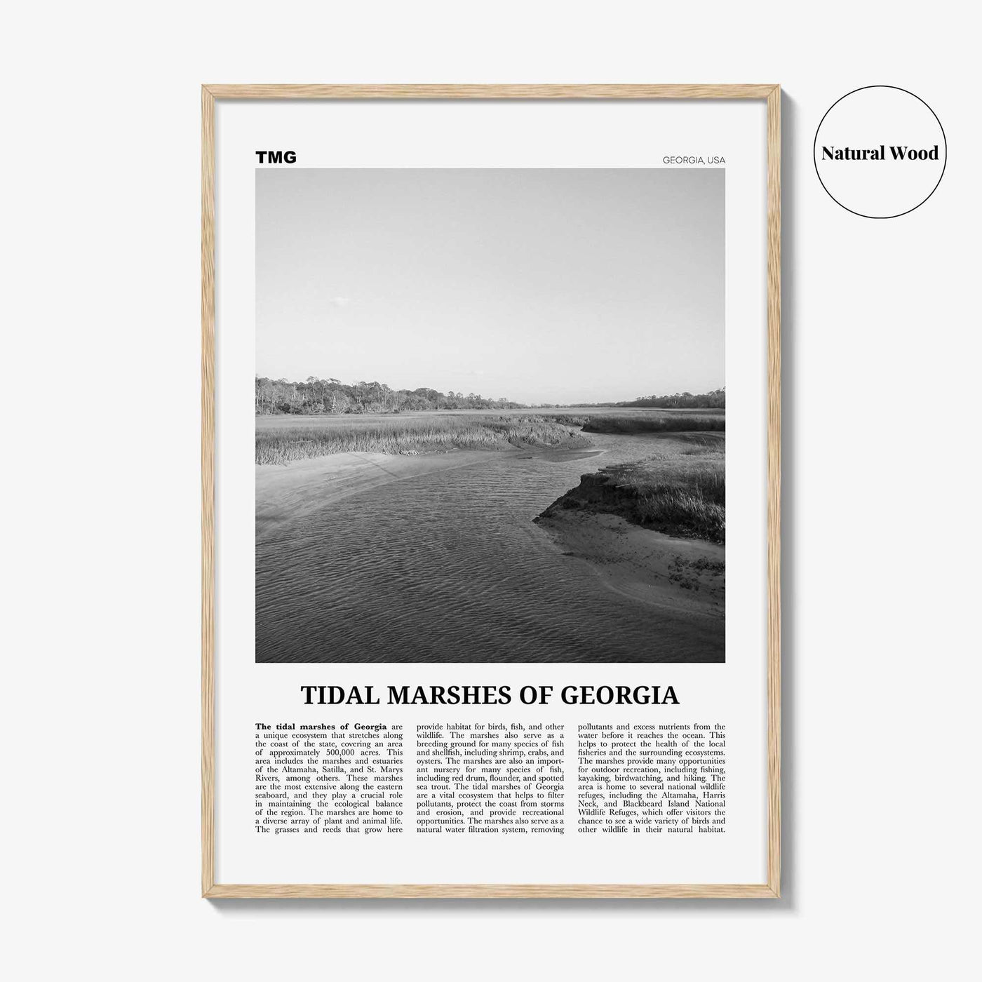 Tidal Marshes Of Georgia Print Black and White, Tidal Marshes Wall Art, Tidal Poster, Photo, Tidal Marshes Wall Décor, Tidal Marshes Map