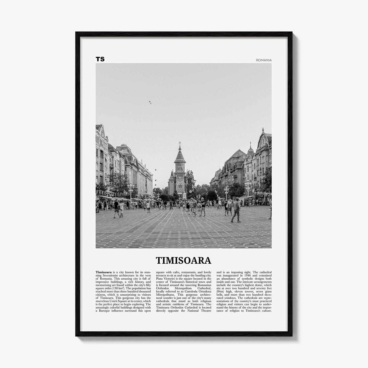 Timisoara Print Black and White No 1, Timisoara Wall Art, Timisoara Poster, Timisoara Photo, Timisoara Map, Romania