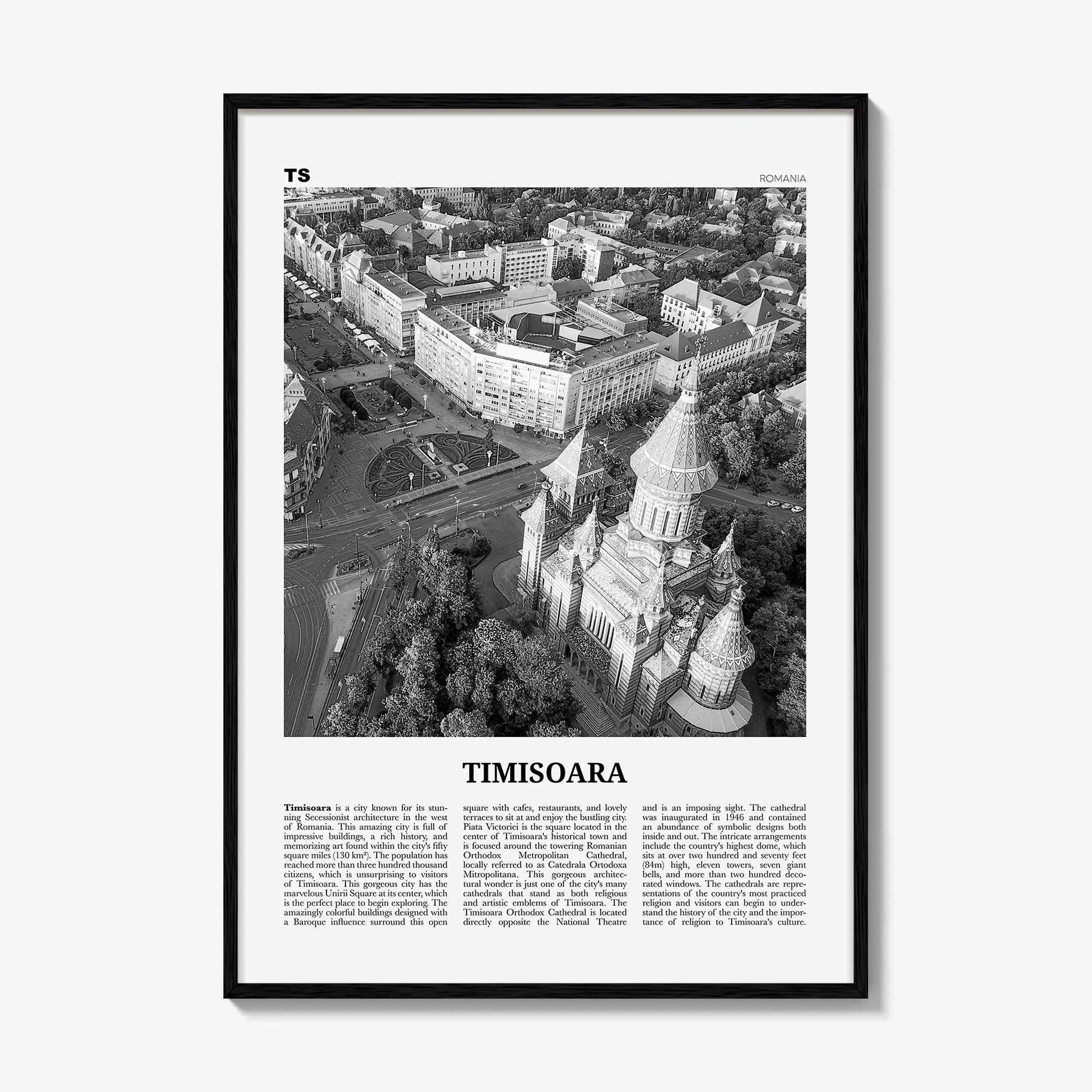 Timisoara Print Black and White No 2, Timisoara Wall Art, Timisoara Poster, Timisoara Photo, Timisoara Map, Romania
