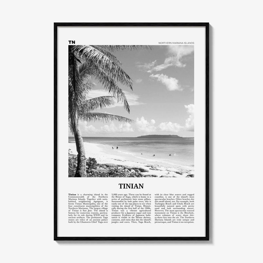Tinian Print Black and White, Tinian Wall Art, Tinian Poster, Tinian Photo, Tinian Wall Décor, Tinian Map, Northern Mariana Islands
