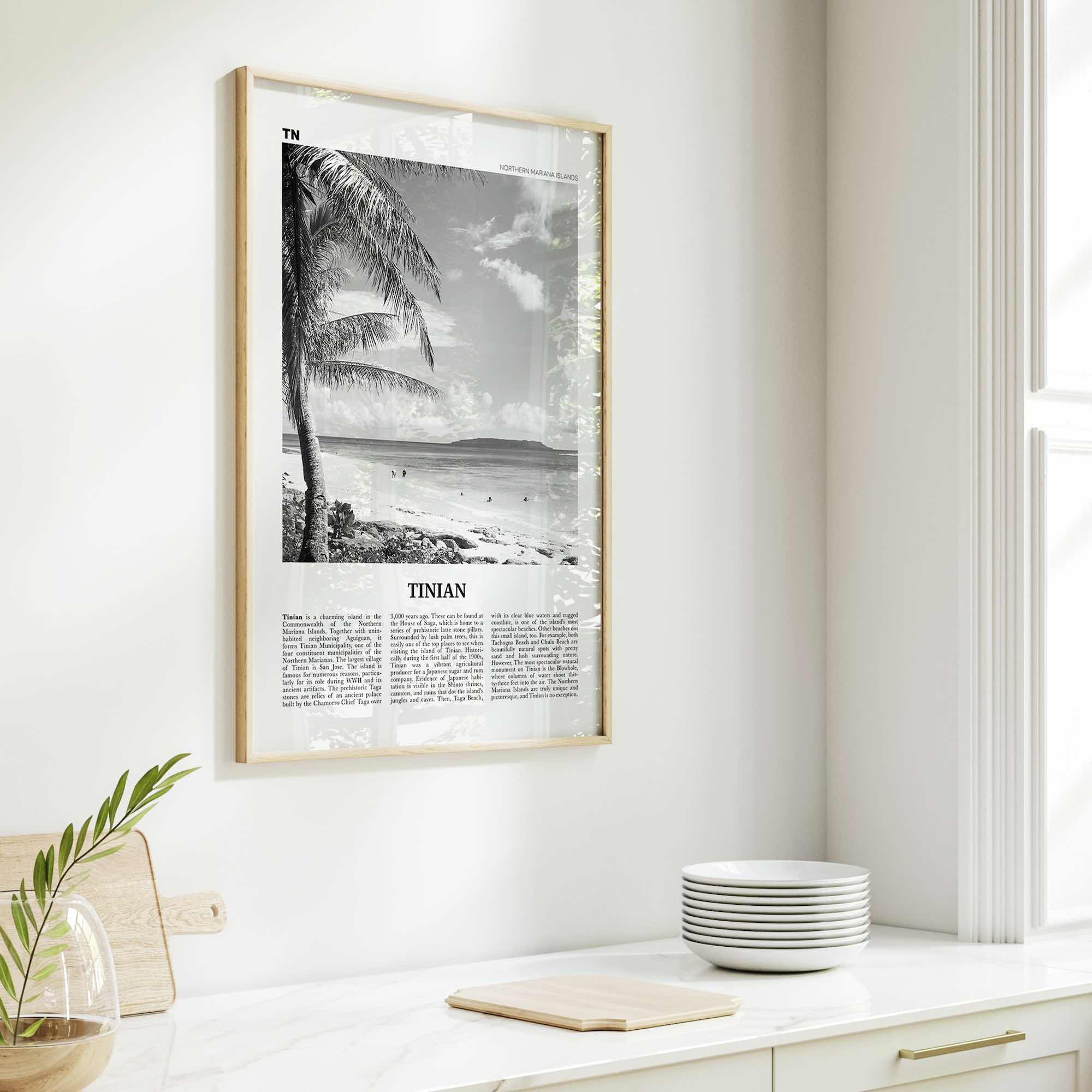 Tinian Print Black and White, Tinian Wall Art, Tinian Poster, Tinian Photo, Tinian Wall Décor, Tinian Map, Northern Mariana Islands