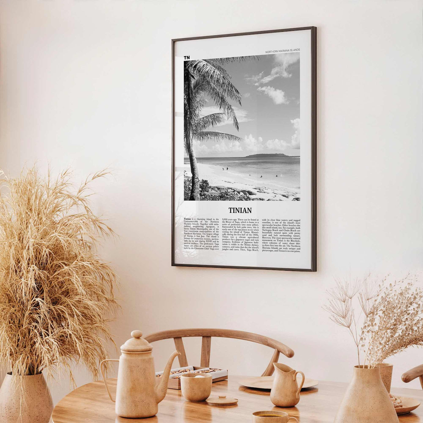Tinian Print Black and White, Tinian Wall Art, Tinian Poster, Tinian Photo, Tinian Wall Décor, Tinian Map, Northern Mariana Islands