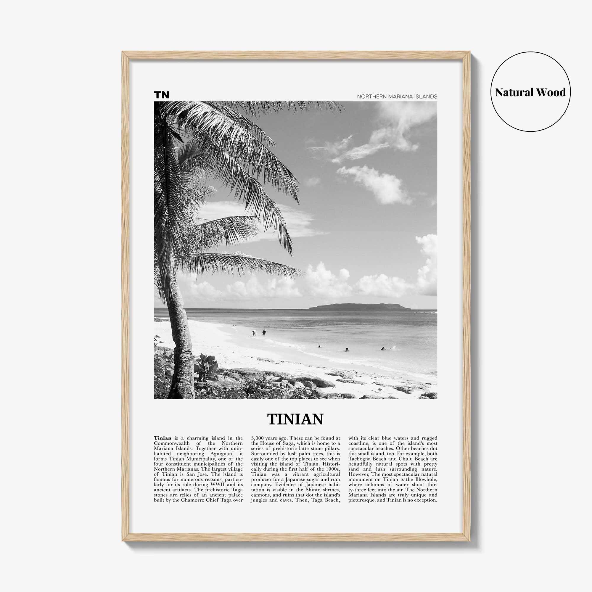 Tinian Print Black and White, Tinian Wall Art, Tinian Poster, Tinian Photo, Tinian Wall Décor, Tinian Map, Northern Mariana Islands