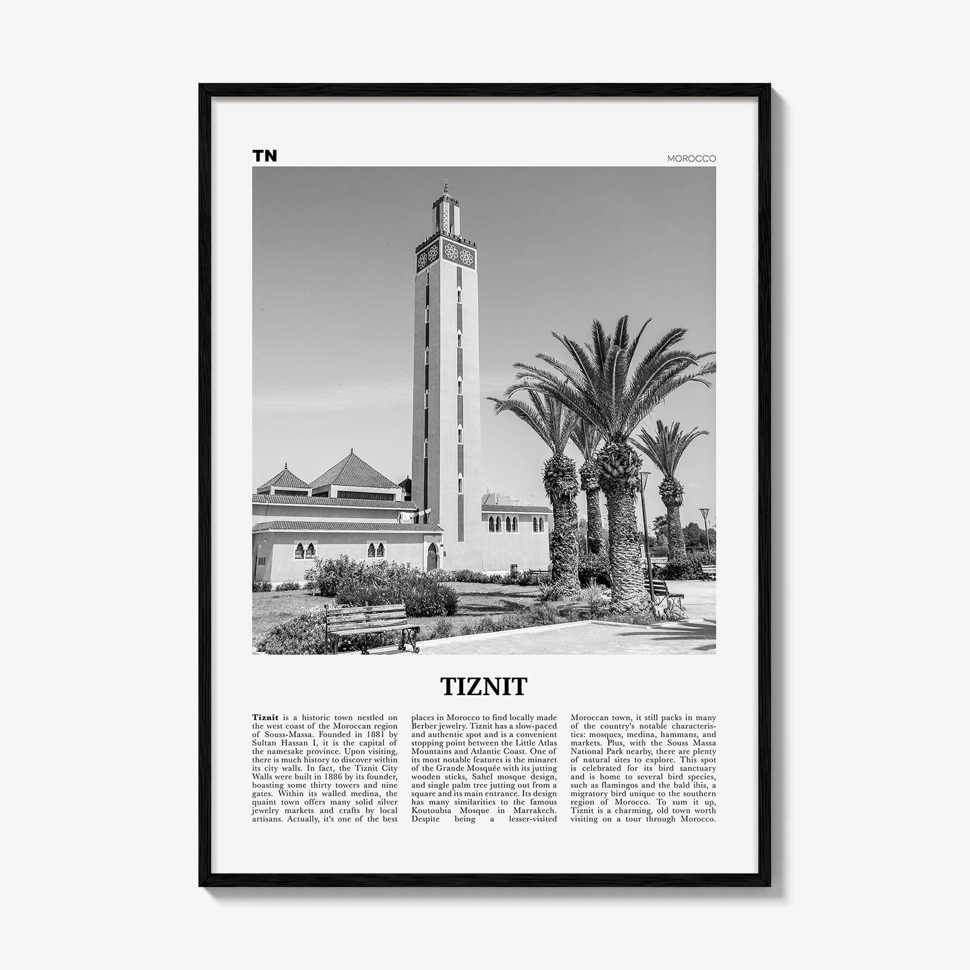 Tiznit Print Black and White, Tiznit Wall Art, Tiznit Poster, Tiznit Photo, Tiznit Wall Décor, Tiznit Map, Morocco