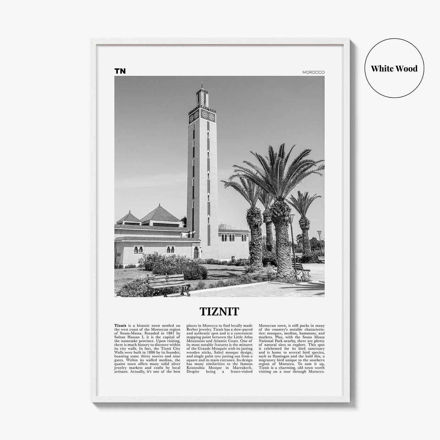 Tiznit Print Black and White, Tiznit Wall Art, Tiznit Poster, Tiznit Photo, Tiznit Wall Décor, Tiznit Map, Morocco
