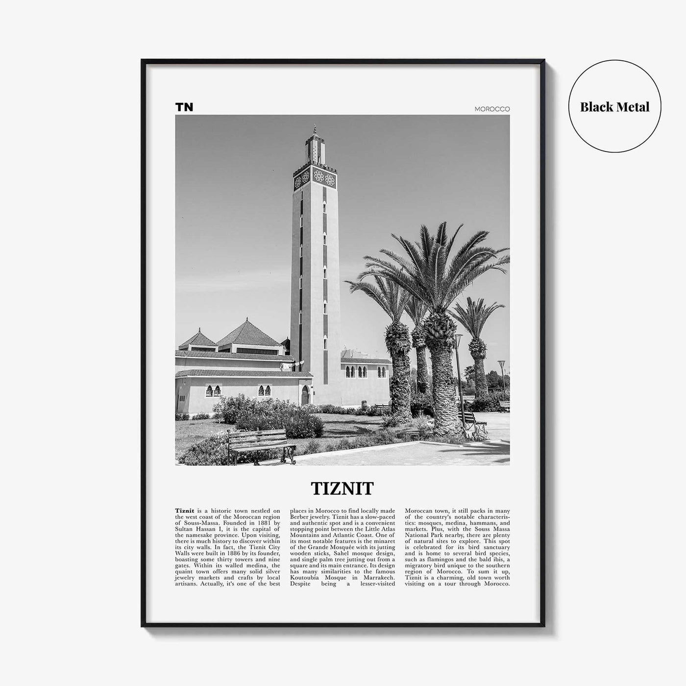 Tiznit Print Black and White, Tiznit Wall Art, Tiznit Poster, Tiznit Photo, Tiznit Wall Décor, Tiznit Map, Morocco