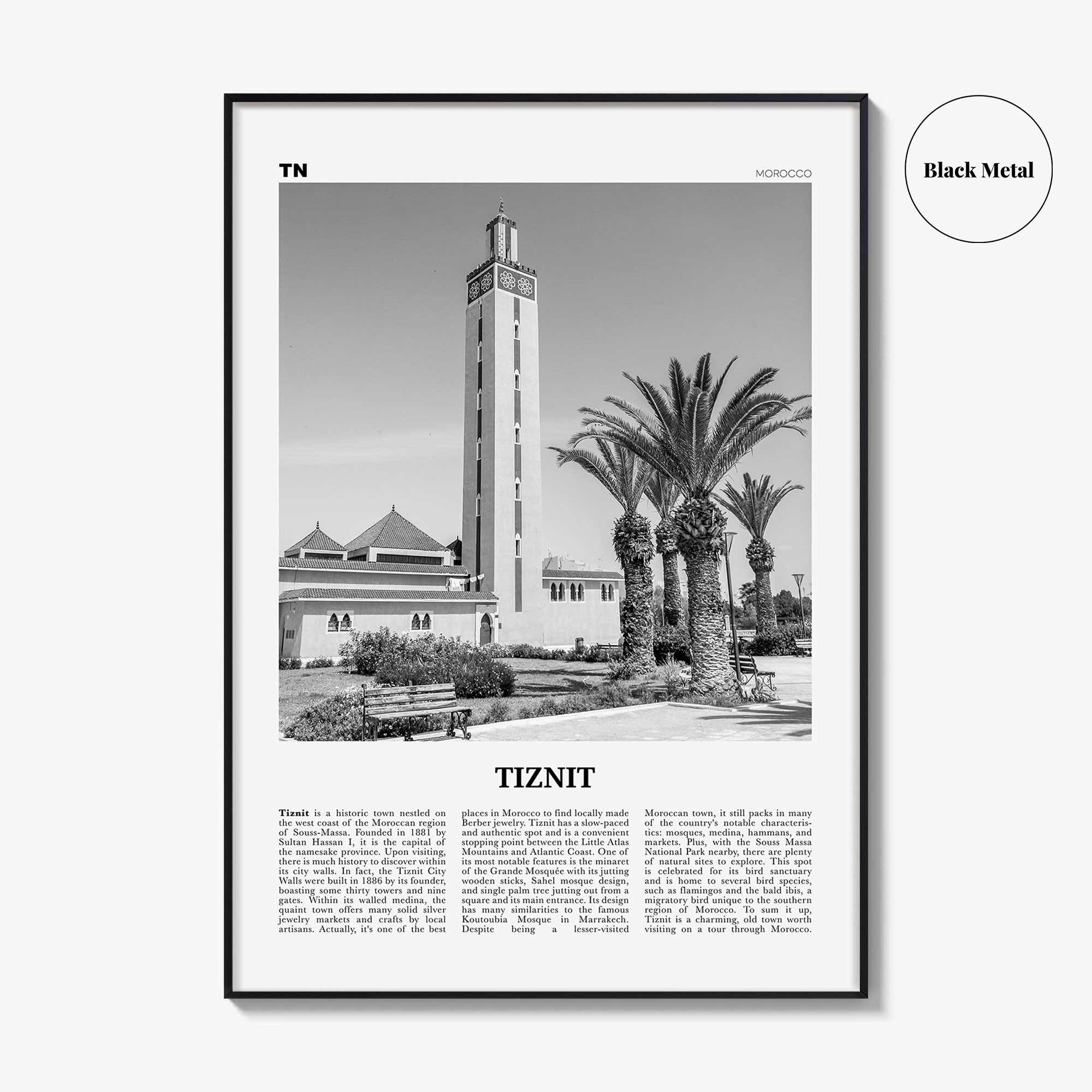 Tiznit Print Black and White, Tiznit Wall Art, Tiznit Poster, Tiznit Photo, Tiznit Wall Décor, Tiznit Map, Morocco