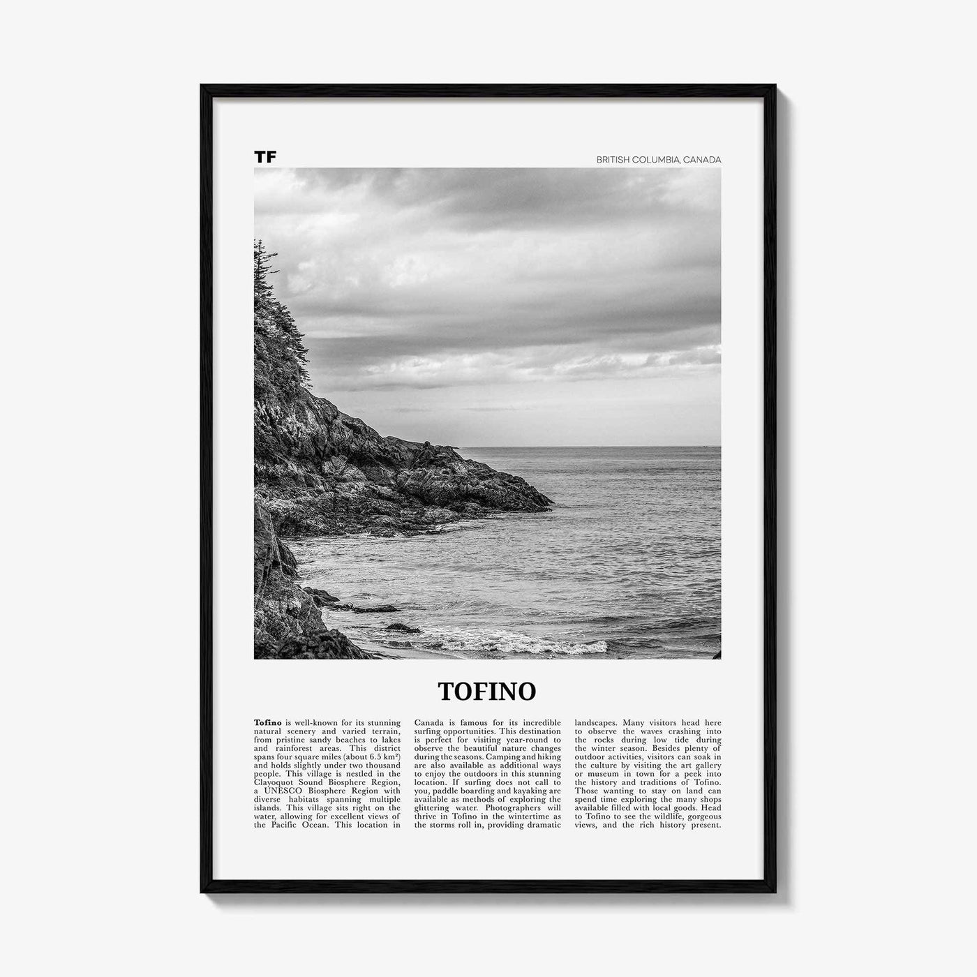 Tofino Print Black and White, Tofino Wall Art, Tofino Poster, Tofino Photo, Tofino Wall Décor, British Columbia, Canada