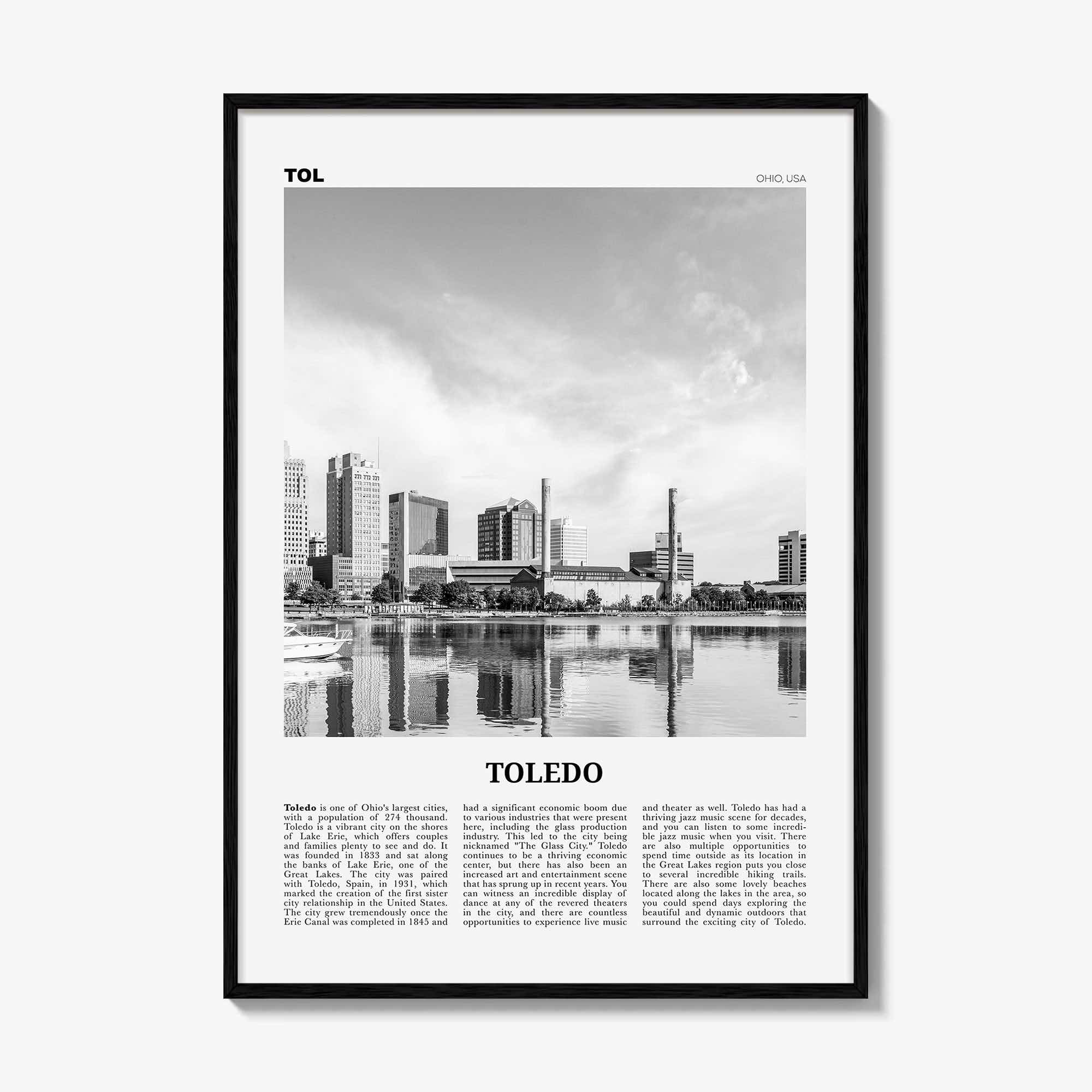 Toledo Print Black and White Ohio, Toledo Wall Art, Toledo Poster, Toledo Photo, Toledo Wall Décor, Ohio, USA, United States