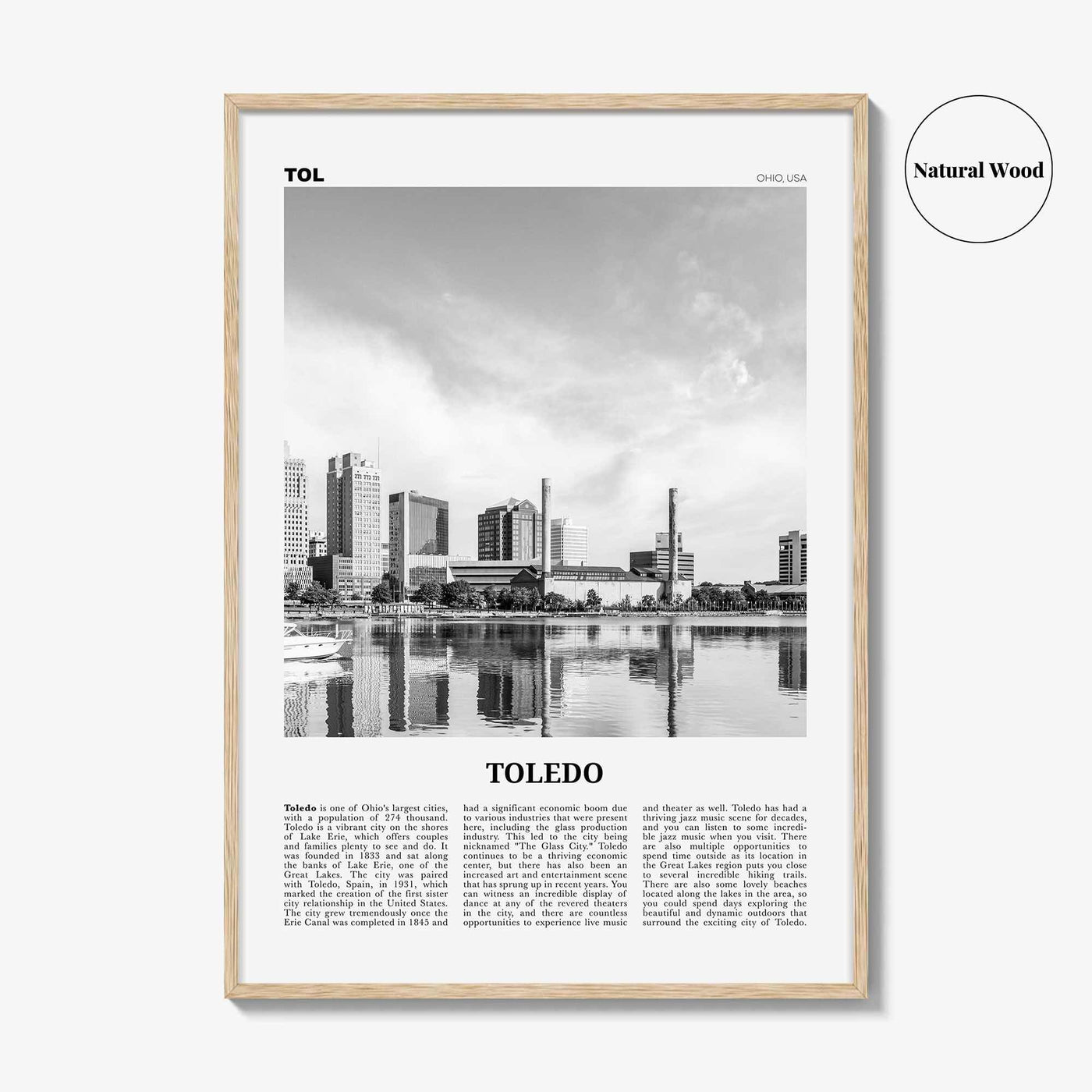 Toledo Print Black and White Ohio, Toledo Wall Art, Toledo Poster, Toledo Photo, Toledo Wall Décor, Ohio, USA, United States