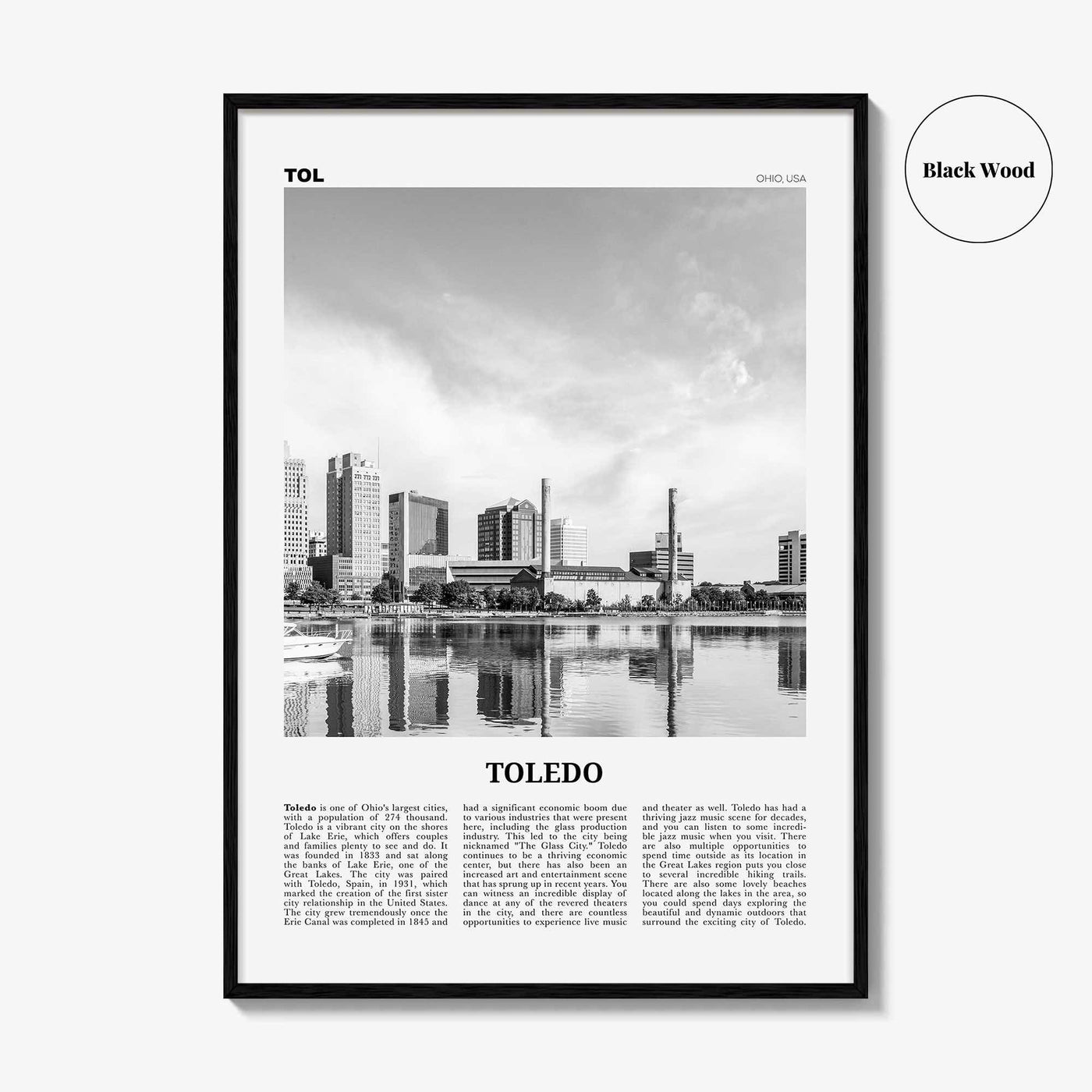 Toledo Print Black and White Ohio, Toledo Wall Art, Toledo Poster, Toledo Photo, Toledo Wall Décor, Ohio, USA, United States