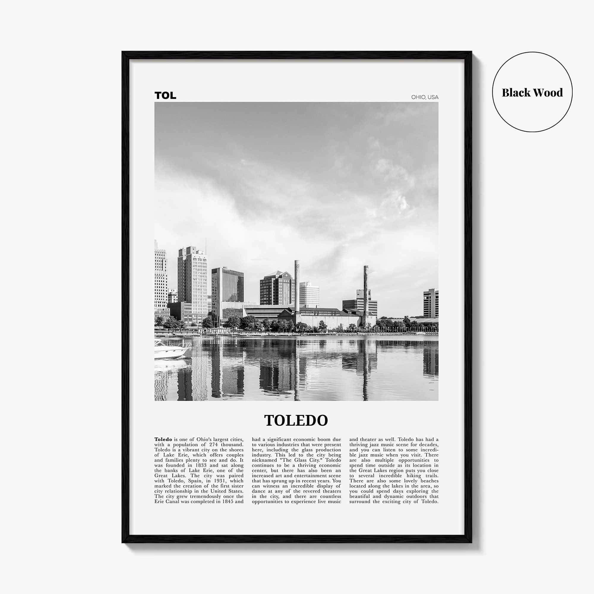 Toledo Print Black and White Ohio, Toledo Wall Art, Toledo Poster, Toledo Photo, Toledo Wall Décor, Ohio, USA, United States