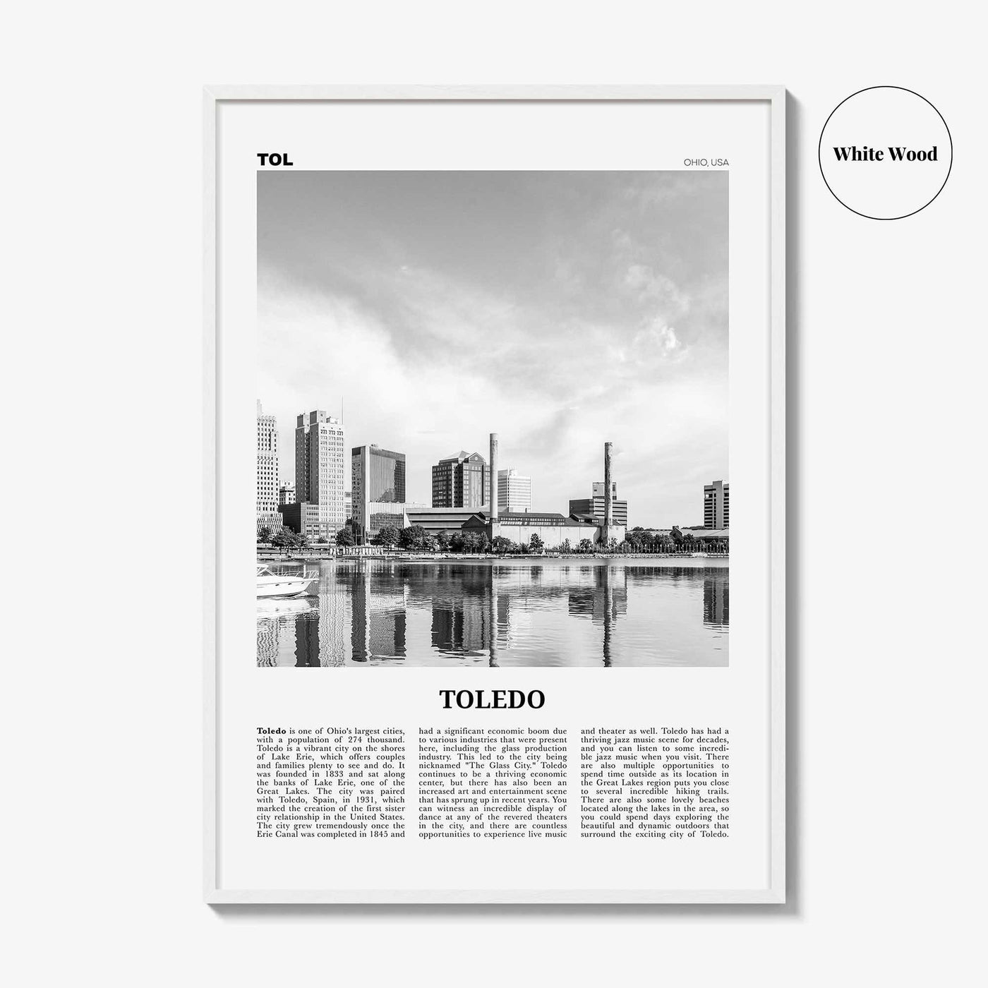 Toledo Print Black and White Ohio, Toledo Wall Art, Toledo Poster, Toledo Photo, Toledo Wall Décor, Ohio, USA, United States