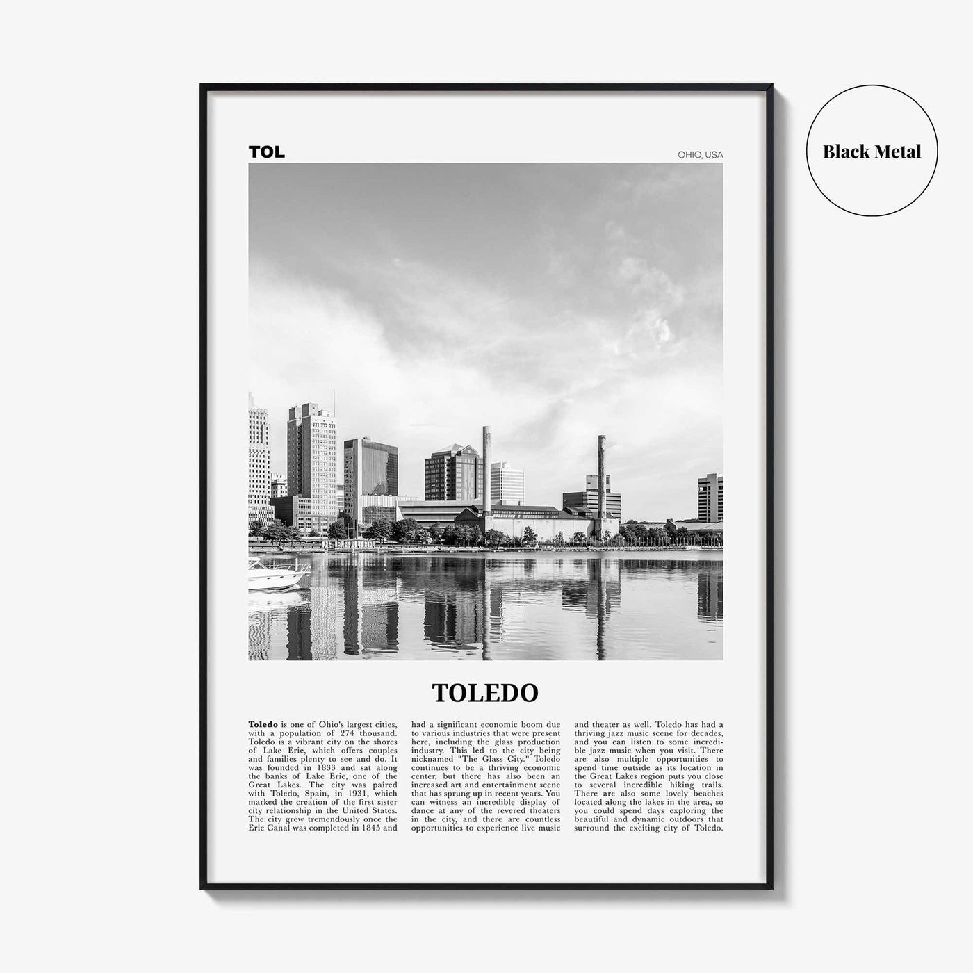 Toledo Print Black and White Ohio, Toledo Wall Art, Toledo Poster, Toledo Photo, Toledo Wall Décor, Ohio, USA, United States