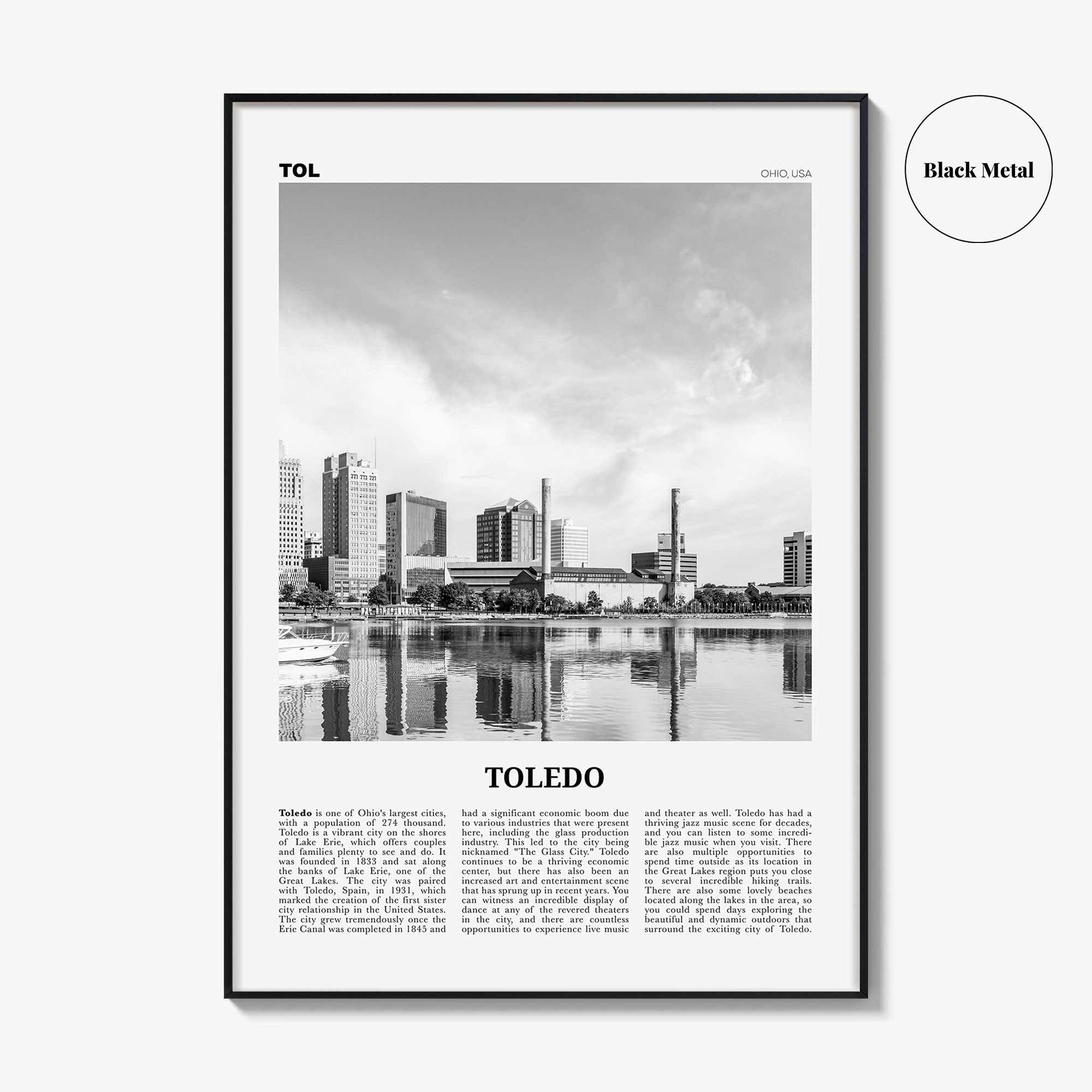 Toledo Print Black and White Ohio, Toledo Wall Art, Toledo Poster, Toledo Photo, Toledo Wall Décor, Ohio, USA, United States