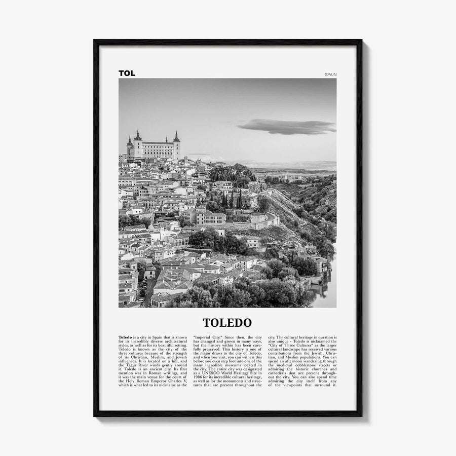 Toledo Print Black and White Spain, Toledo Wall Art, Toledo Poster, Toledo Photo, Toledo Wall Décor, Spain, España, Castile–La Mancha