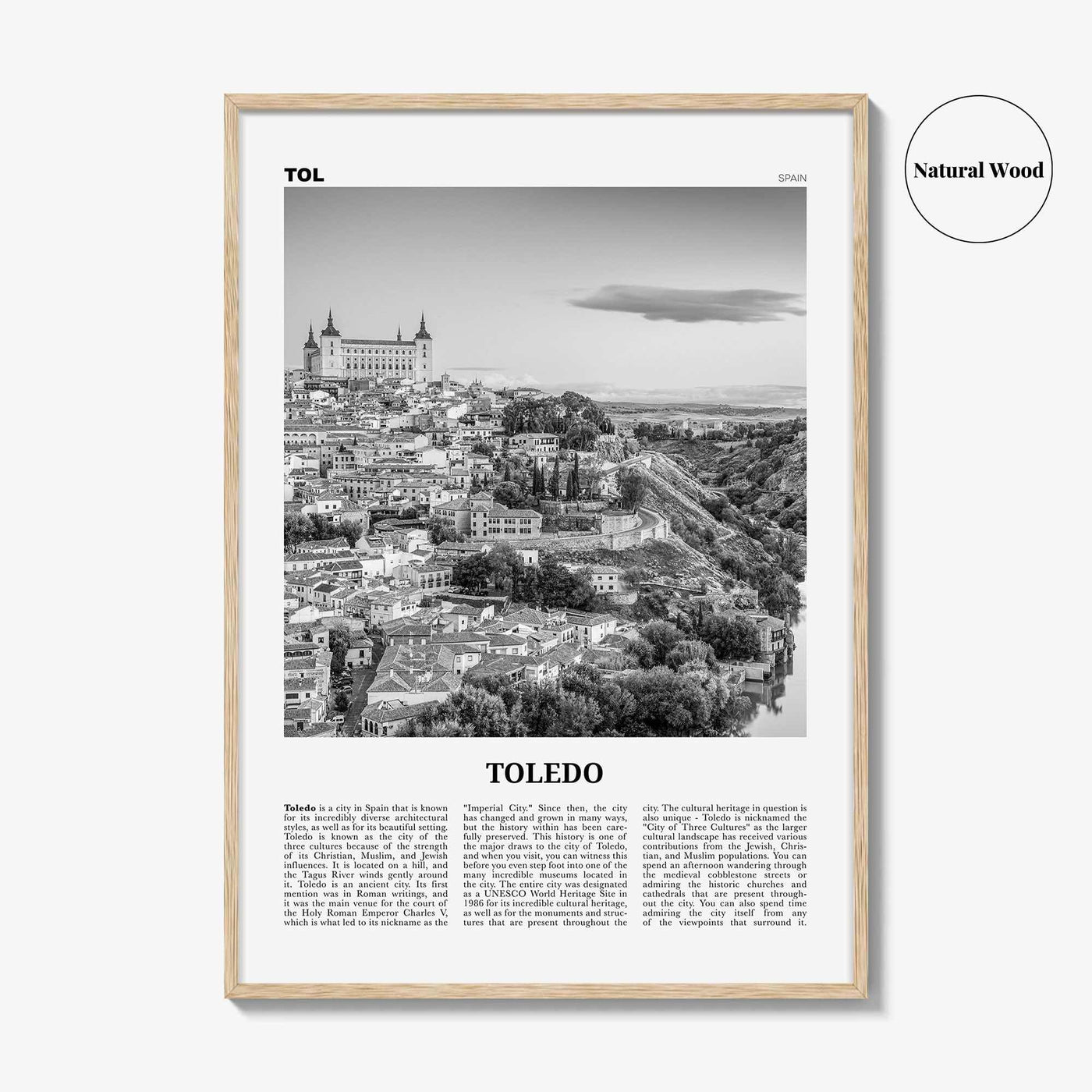 Toledo Print Black and White Spain, Toledo Wall Art, Toledo Poster, Toledo Photo, Toledo Wall Décor, Spain, España, Castile–La Mancha