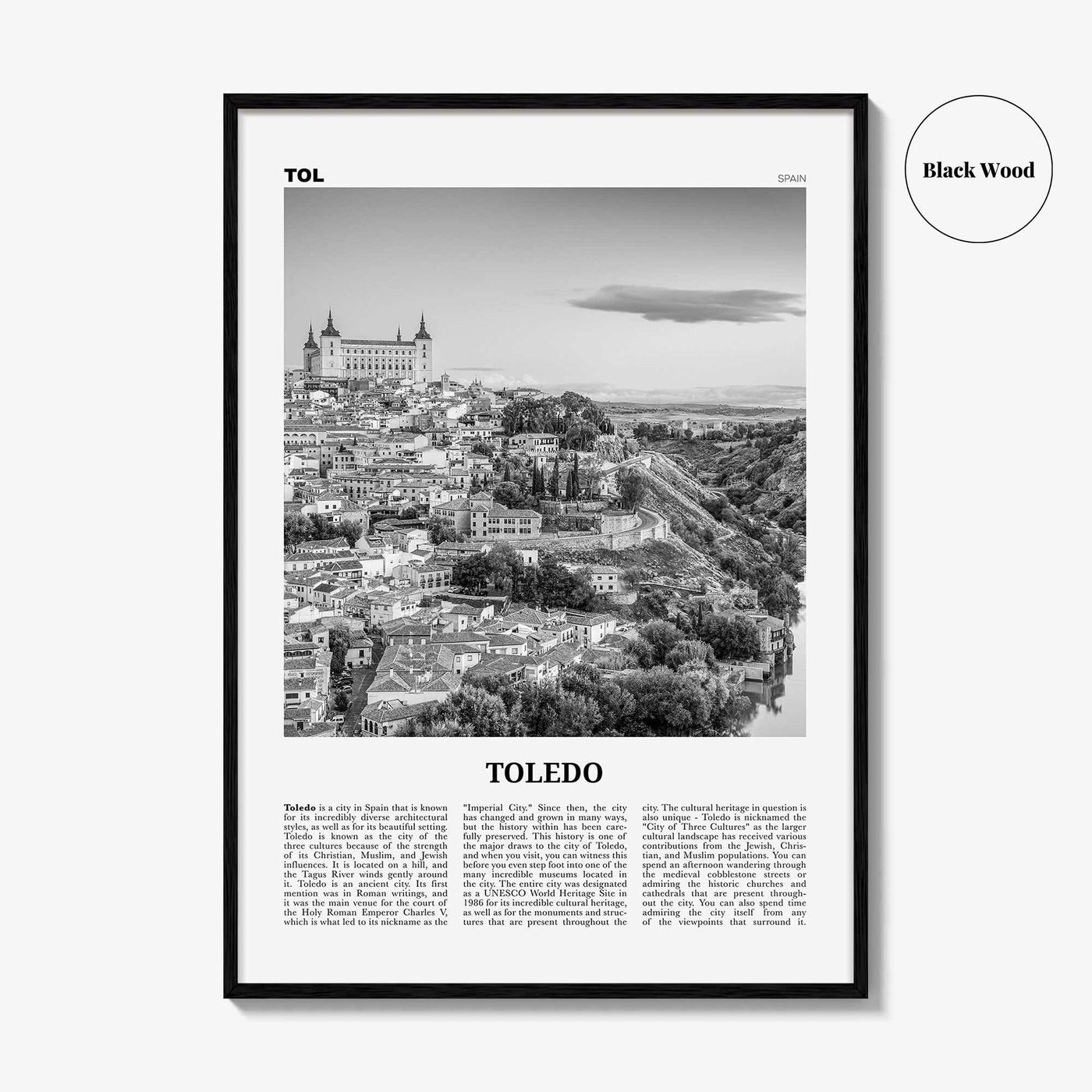 Toledo Print Black and White Spain, Toledo Wall Art, Toledo Poster, Toledo Photo, Toledo Wall Décor, Spain, España, Castile–La Mancha