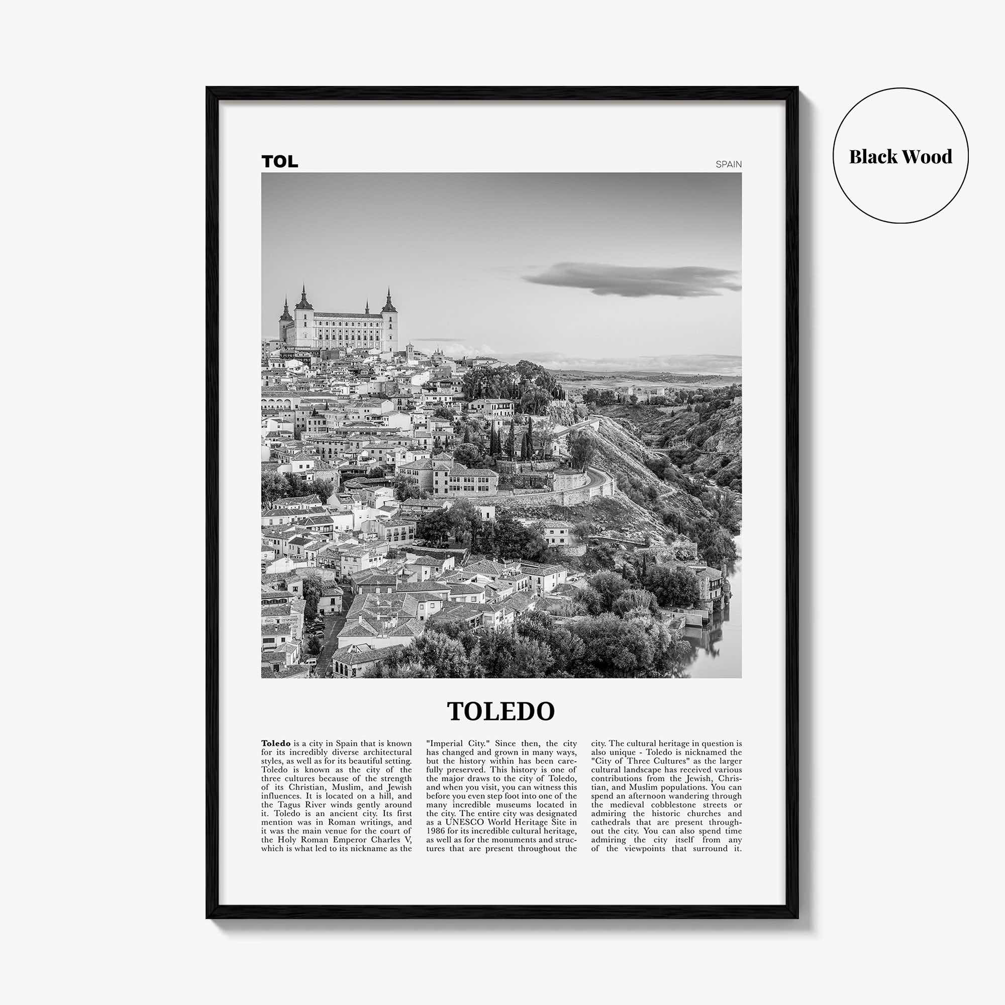 Toledo Print Black and White Spain, Toledo Wall Art, Toledo Poster, Toledo Photo, Toledo Wall Décor, Spain, España, Castile–La Mancha