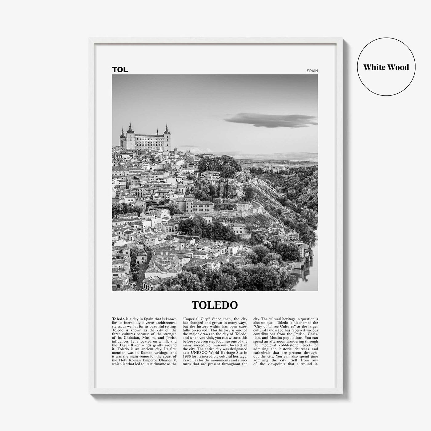 Toledo Print Black and White Spain, Toledo Wall Art, Toledo Poster, Toledo Photo, Toledo Wall Décor, Spain, España, Castile–La Mancha