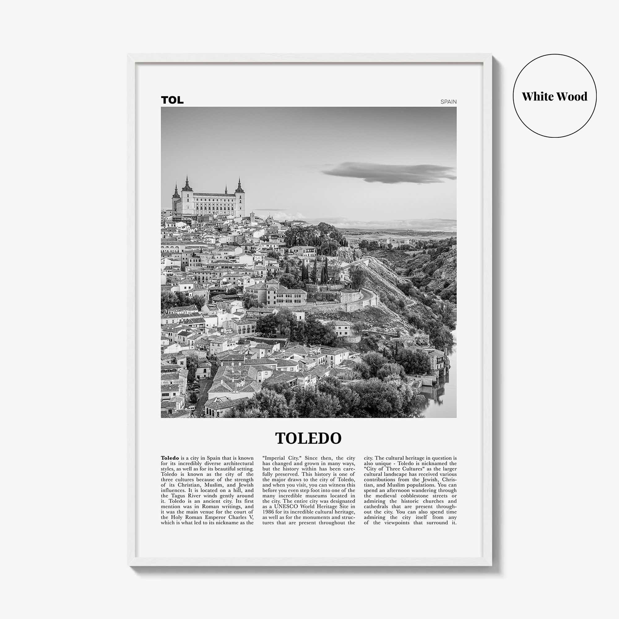 Toledo Print Black and White Spain, Toledo Wall Art, Toledo Poster, Toledo Photo, Toledo Wall Décor, Spain, España, Castile–La Mancha