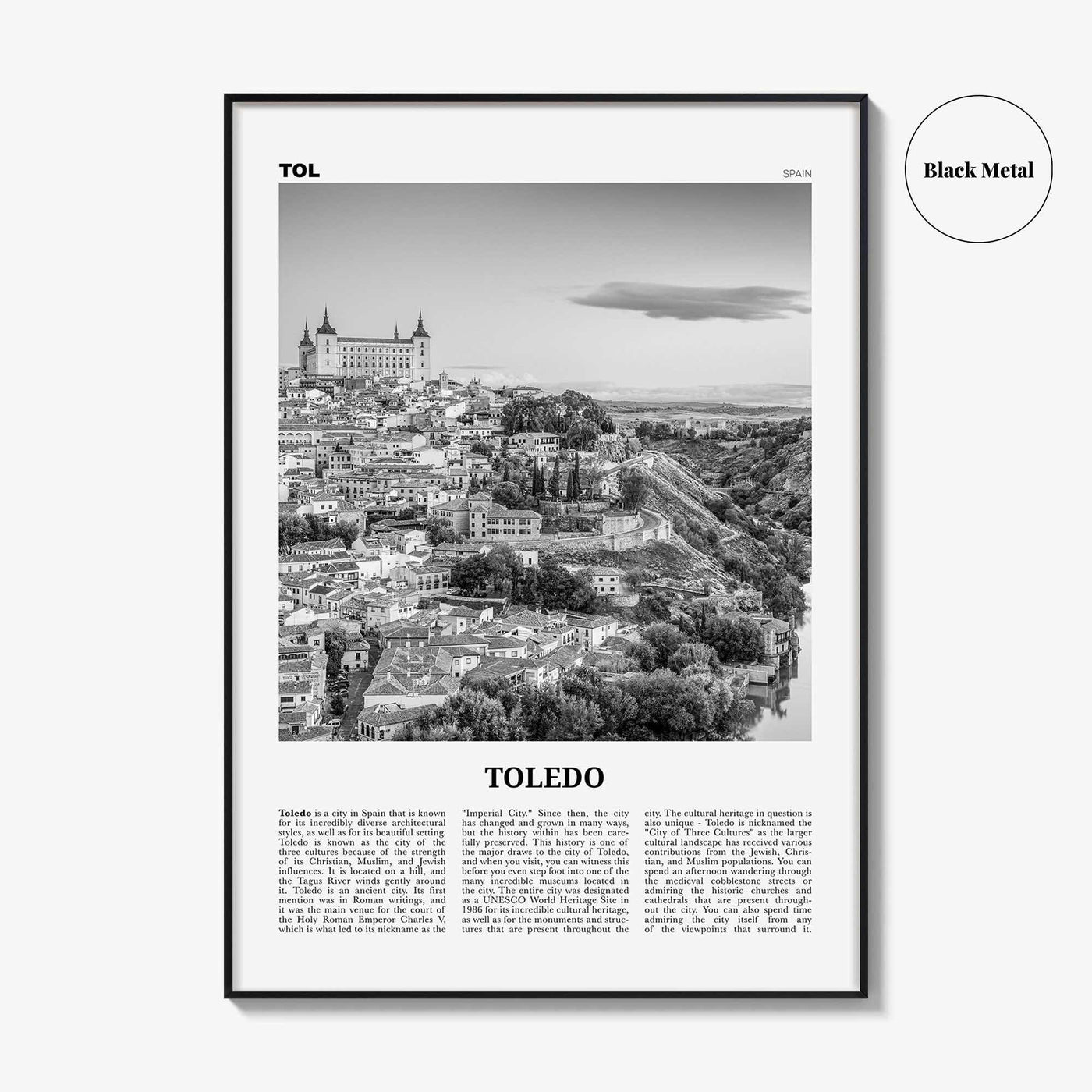 Toledo Print Black and White Spain, Toledo Wall Art, Toledo Poster, Toledo Photo, Toledo Wall Décor, Spain, España, Castile–La Mancha