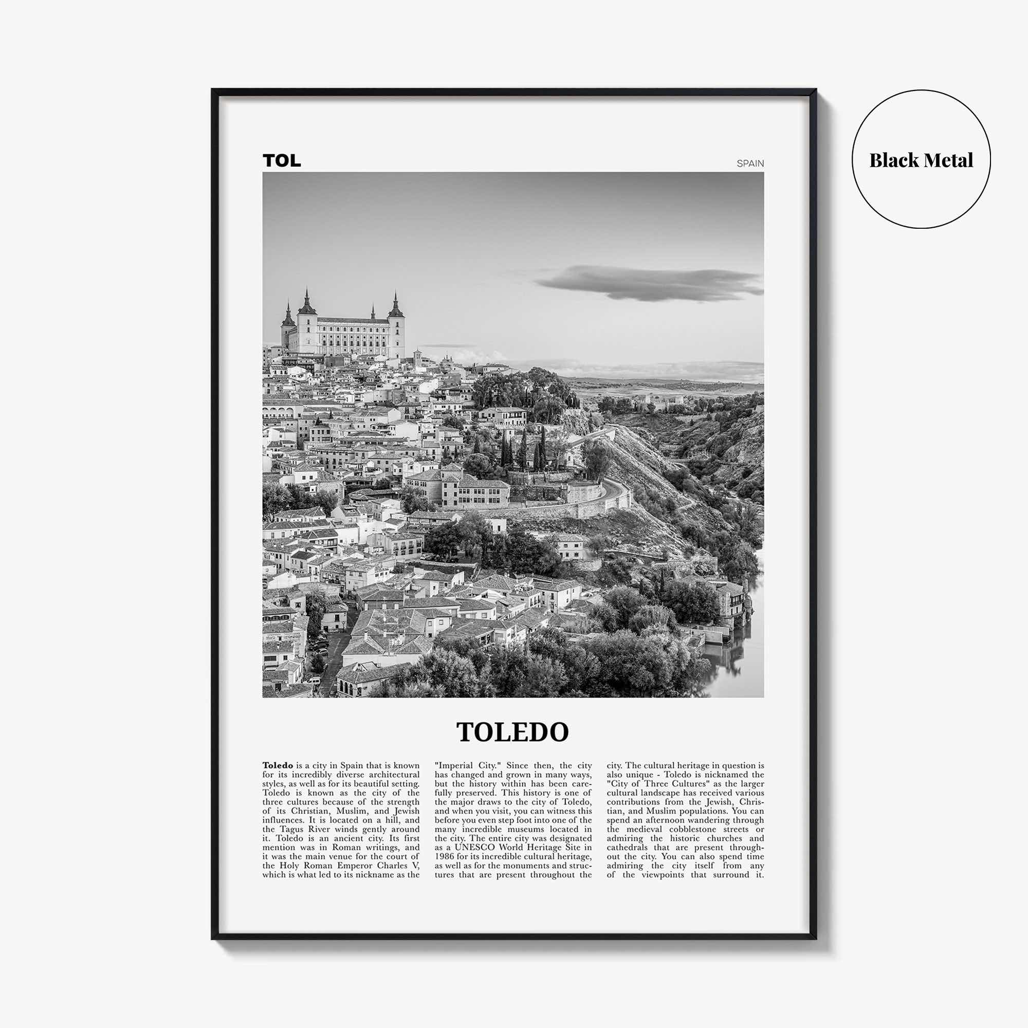 Toledo Print Black and White Spain, Toledo Wall Art, Toledo Poster, Toledo Photo, Toledo Wall Décor, Spain, España, Castile–La Mancha