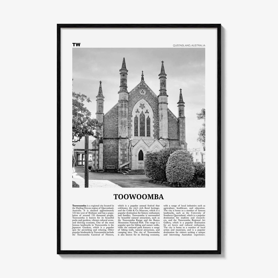 Toowoomba Print Black and White, Toowoomba Wall Art, Toowoomba Poster, Toowoomba Photo, Toowoomba Wall Décor, Toowoomba Map, Australia