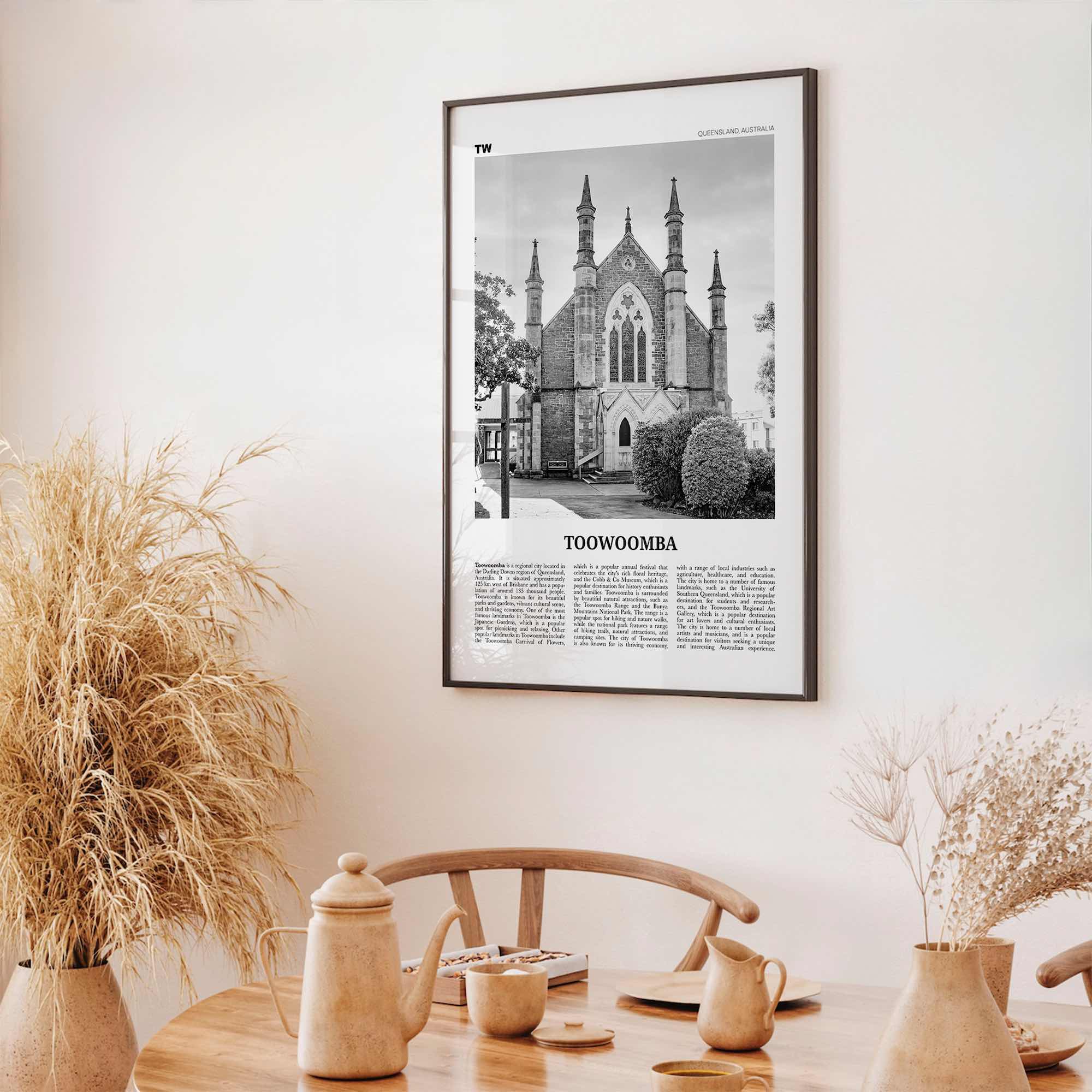 Toowoomba Print Black and White, Toowoomba Wall Art, Toowoomba Poster, Toowoomba Photo, Toowoomba Wall Décor, Toowoomba Map, Australia
