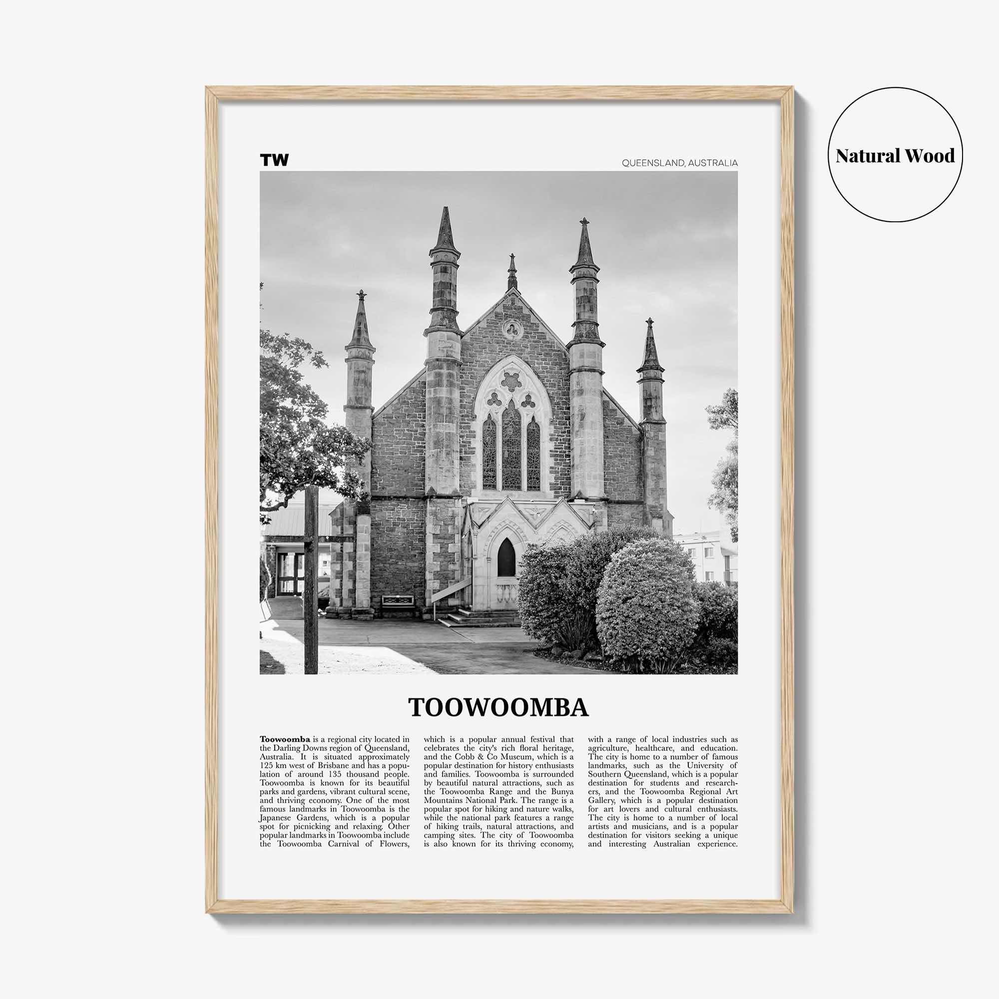 Toowoomba Print Black and White, Toowoomba Wall Art, Toowoomba Poster, Toowoomba Photo, Toowoomba Wall Décor, Toowoomba Map, Australia