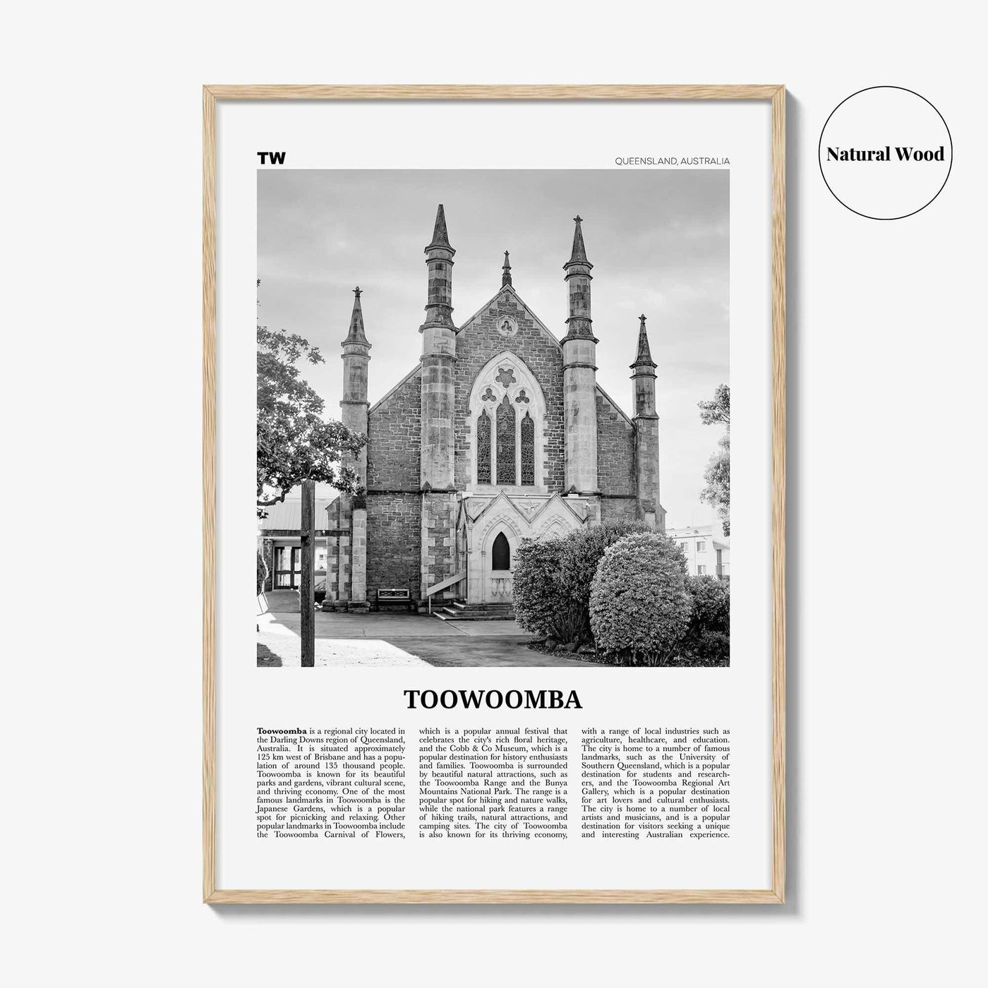 Toowoomba Print Black and White, Toowoomba Wall Art, Toowoomba Poster, Toowoomba Photo, Toowoomba Wall Décor, Toowoomba Map, Australia