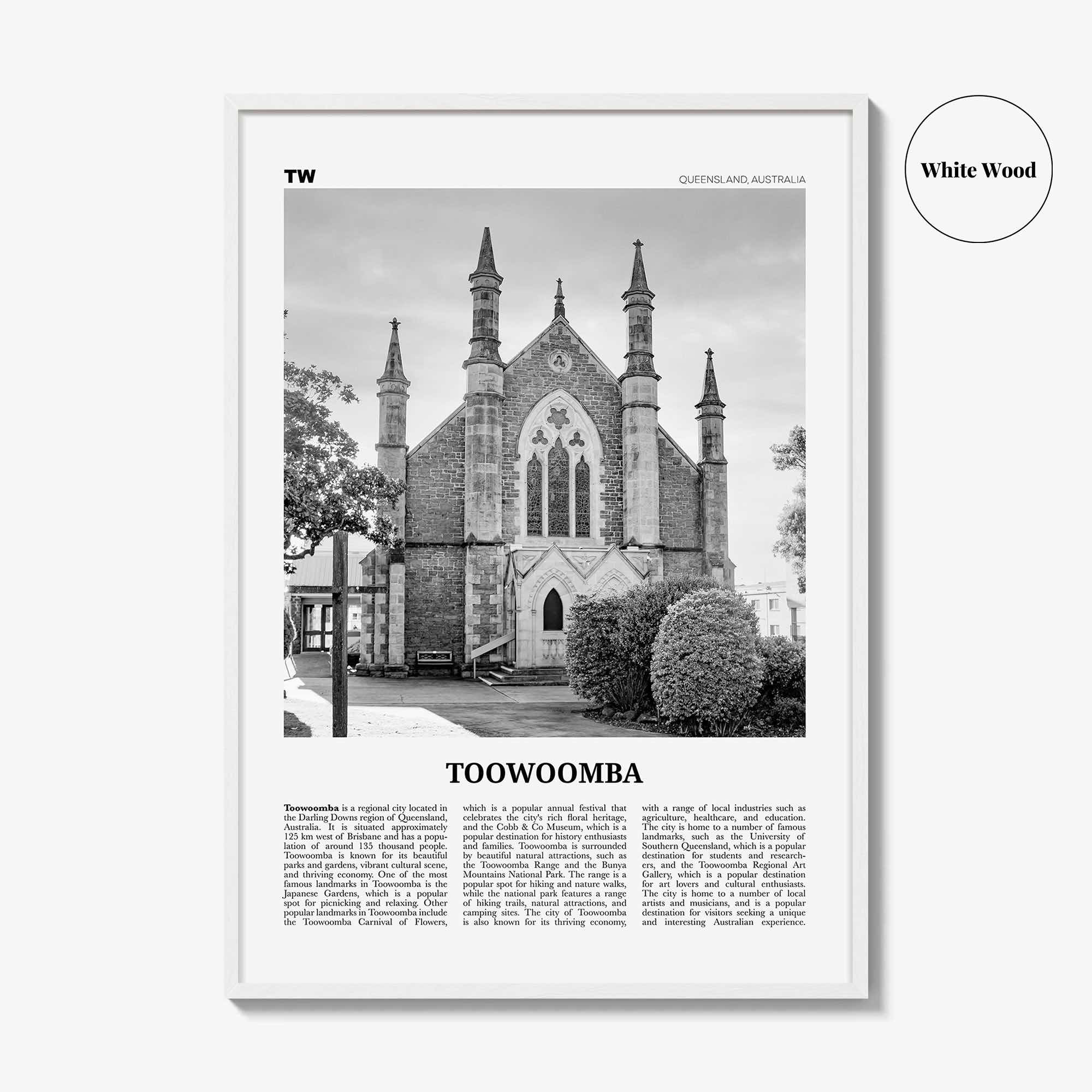 Toowoomba Print Black and White, Toowoomba Wall Art, Toowoomba Poster, Toowoomba Photo, Toowoomba Wall Décor, Toowoomba Map, Australia