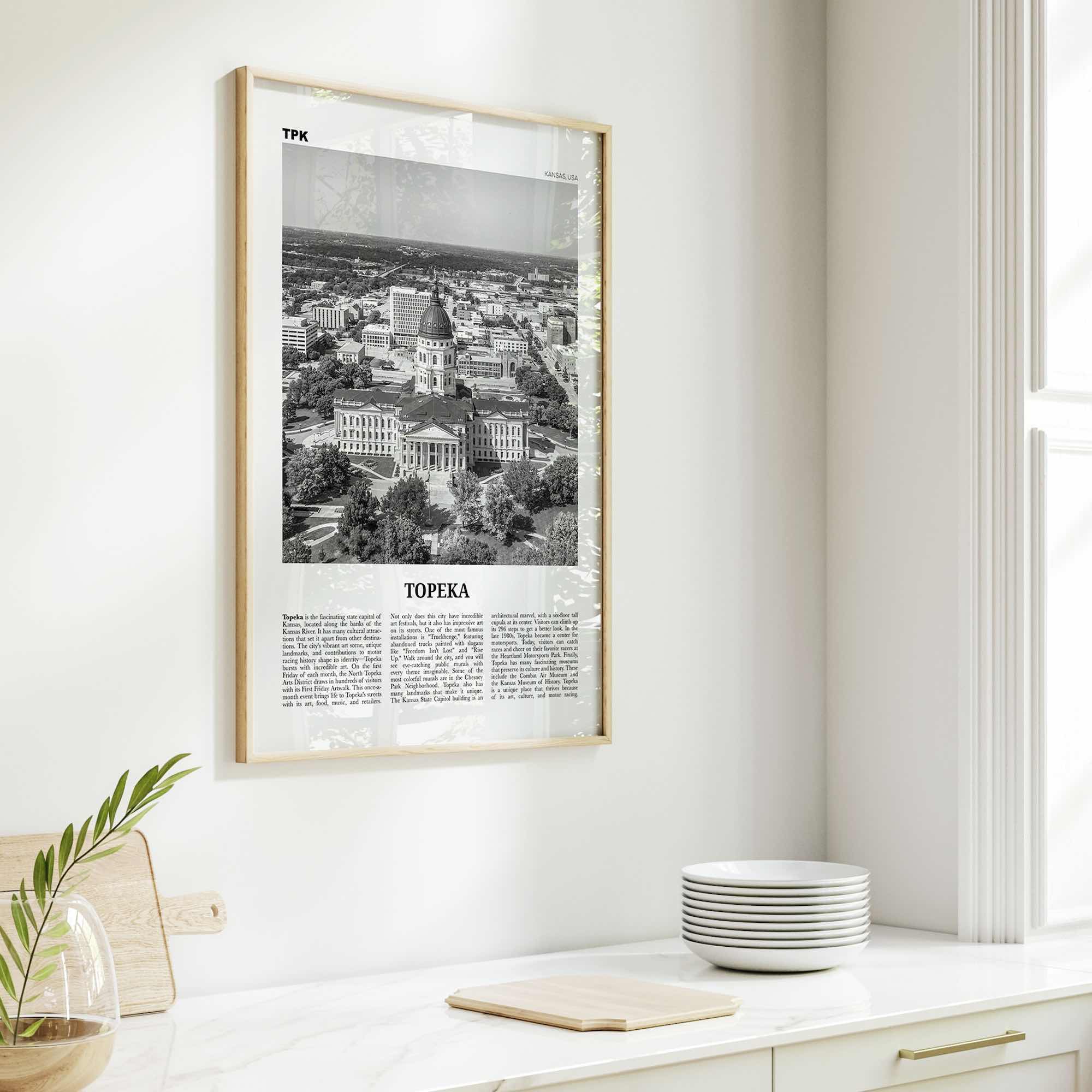 Topeka Print Black and White, Topeka Wall Art, Topeka Poster, Topeka Photo, Topeka Wall Décor, Topeka Map, Kansas, USA