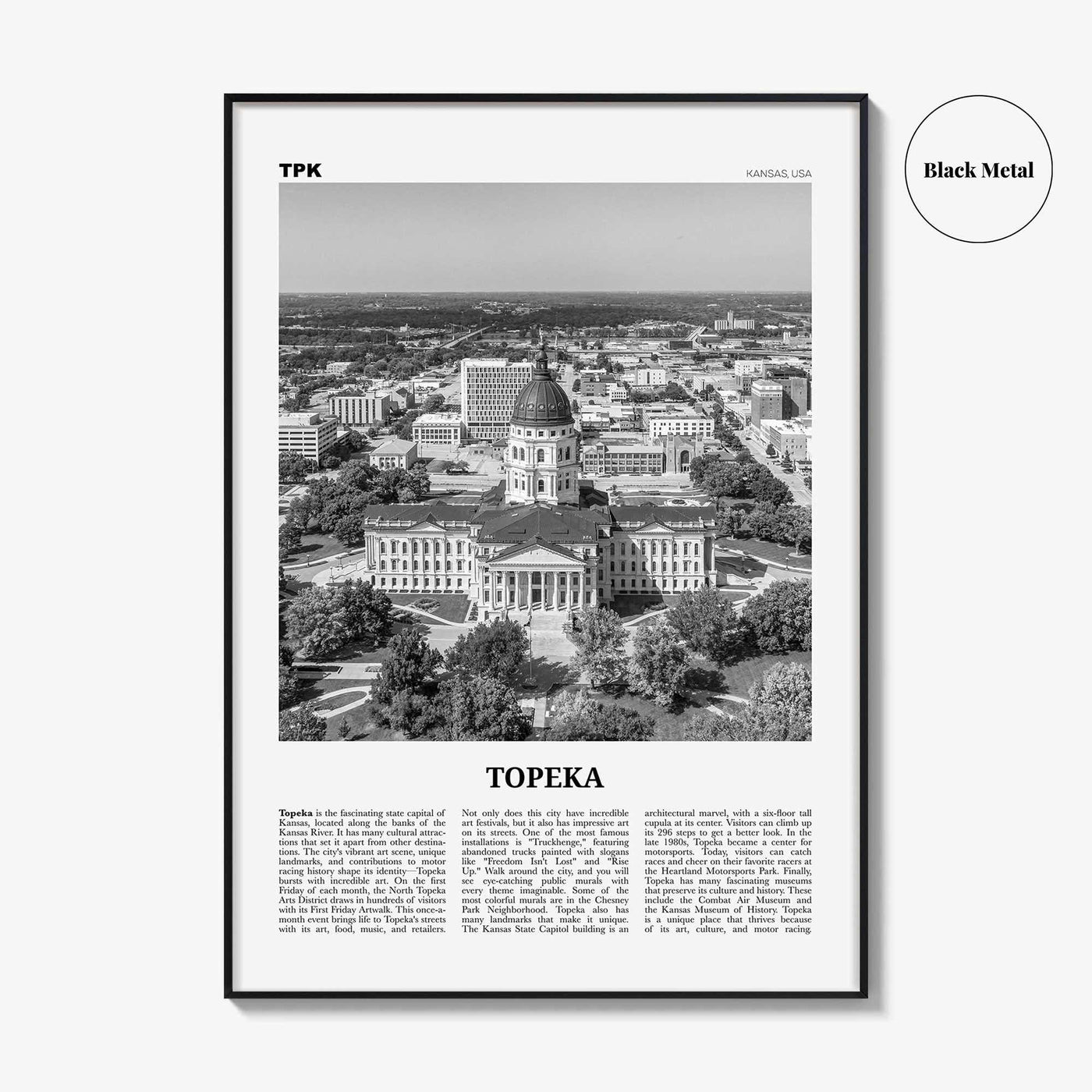 Topeka Print Black and White, Topeka Wall Art, Topeka Poster, Topeka Photo, Topeka Wall Décor, Topeka Map, Kansas, USA