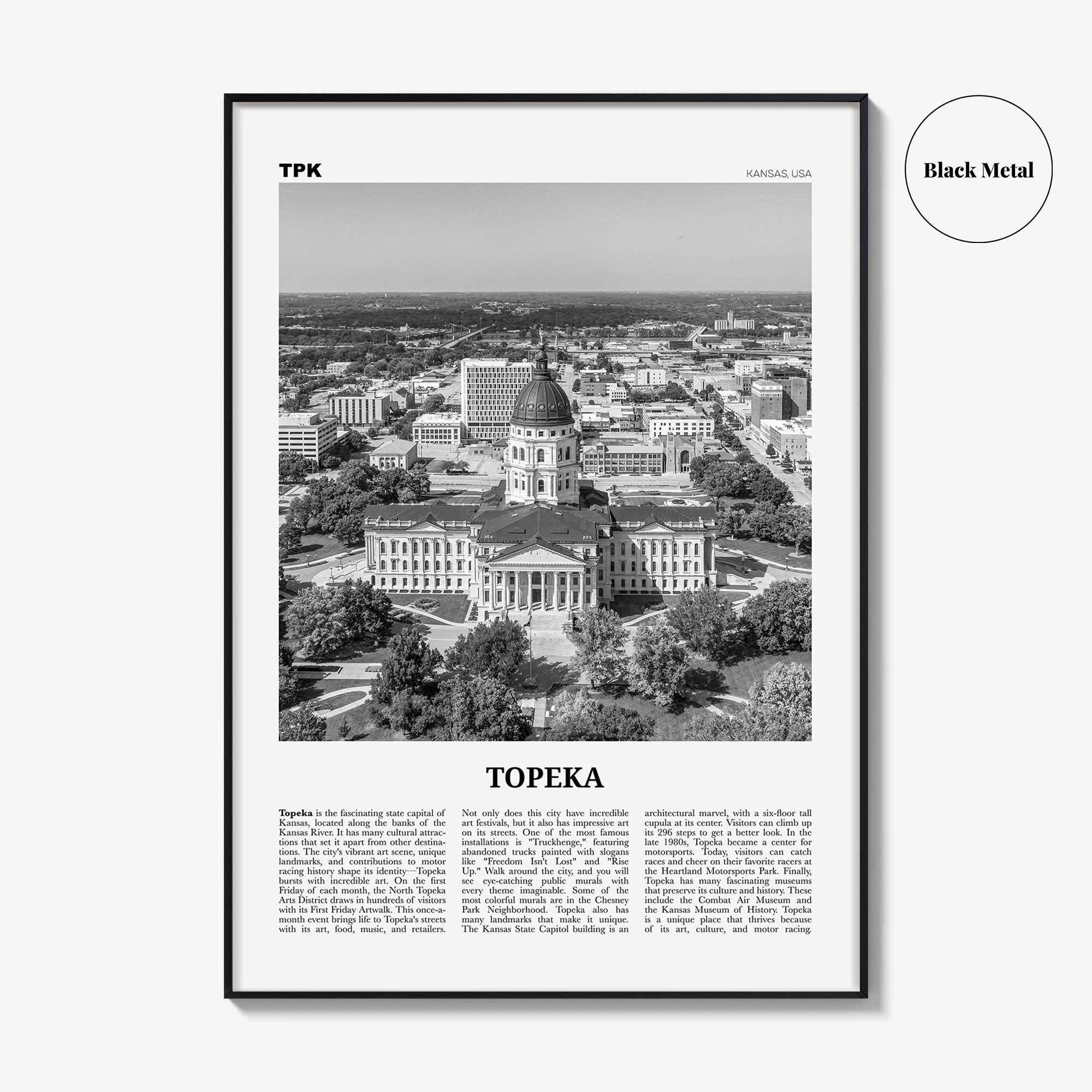 Topeka Print Black and White, Topeka Wall Art, Topeka Poster, Topeka Photo, Topeka Wall Décor, Topeka Map, Kansas, USA