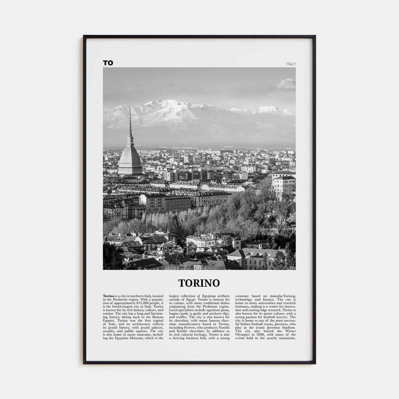 Torino Travel B&W Poster