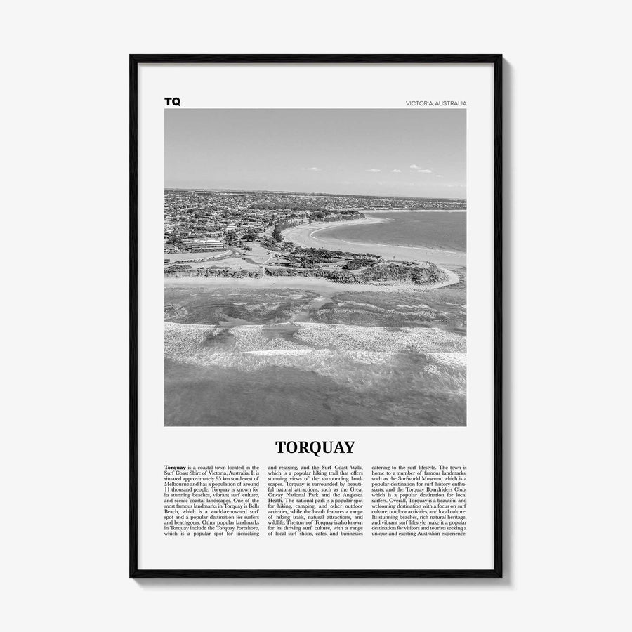Torquay Print Black and White, Torquay Wall Art, Torquay Poster, Torquay Photo, Torquay Wall Décor, Torquay Map, Australia
