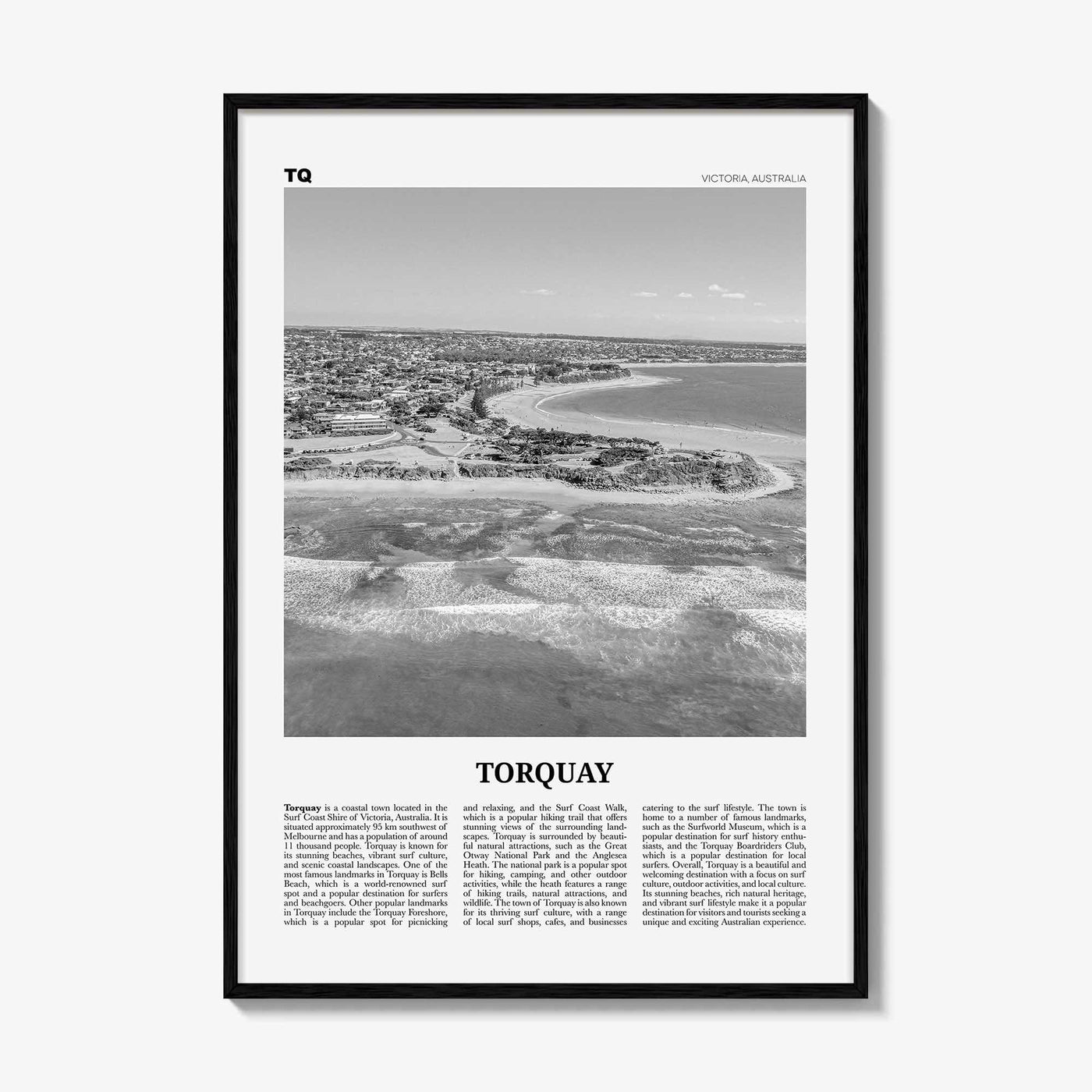 Torquay Print Black and White, Torquay Wall Art, Torquay Poster, Torquay Photo, Torquay Wall Décor, Torquay Map, Australia