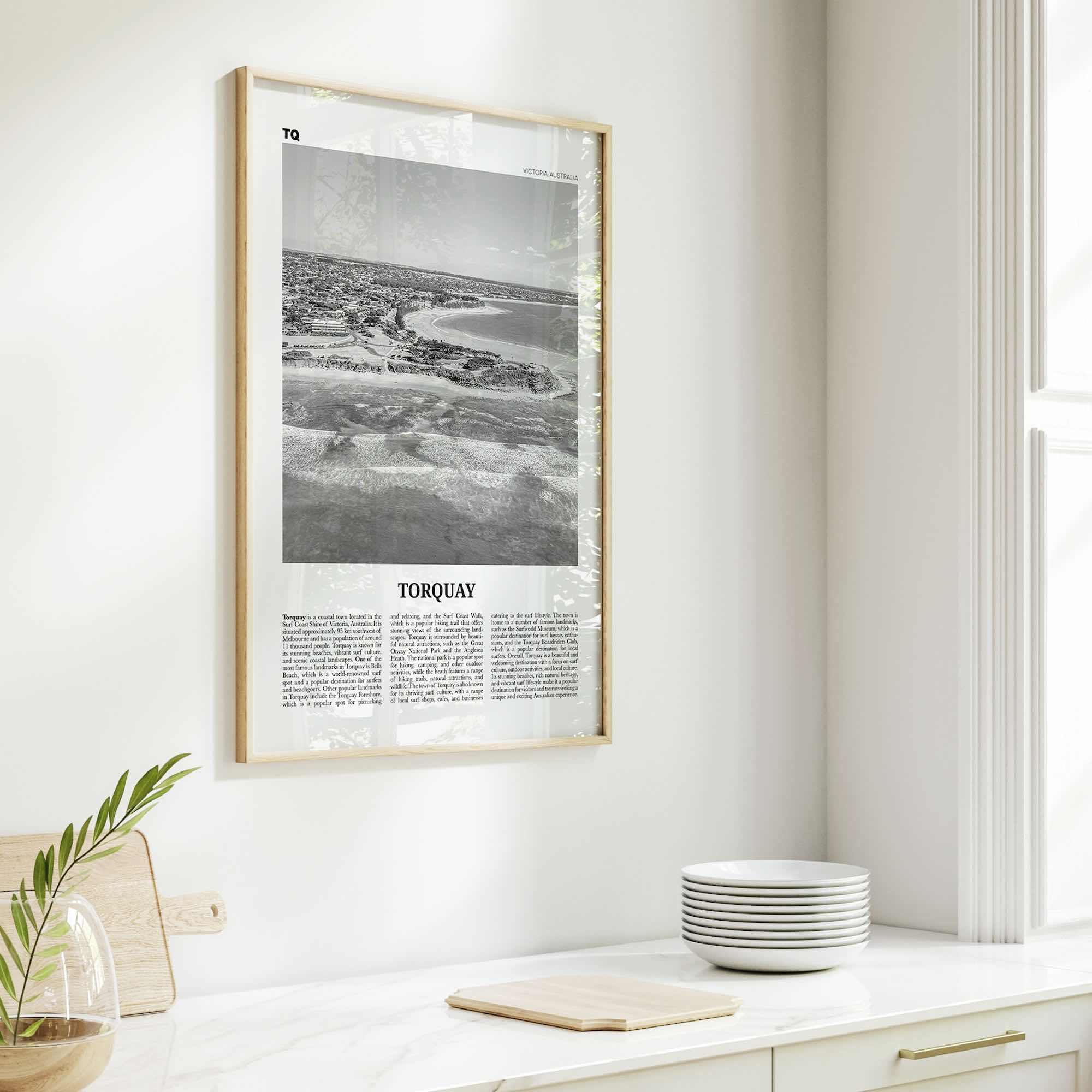 Torquay Print Black and White, Torquay Wall Art, Torquay Poster, Torquay Photo, Torquay Wall Décor, Torquay Map, Australia