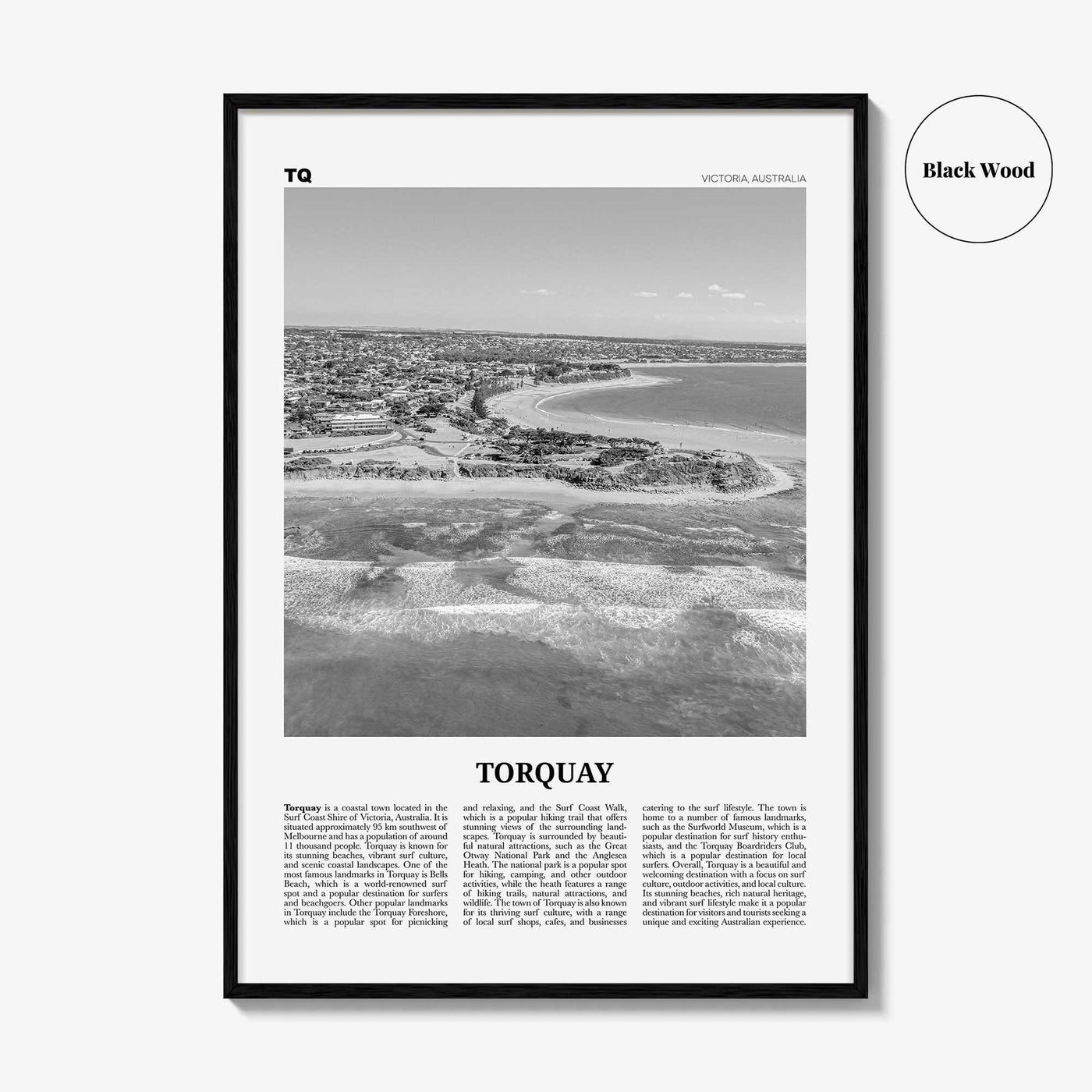 Torquay Print Black and White, Torquay Wall Art, Torquay Poster, Torquay Photo, Torquay Wall Décor, Torquay Map, Australia