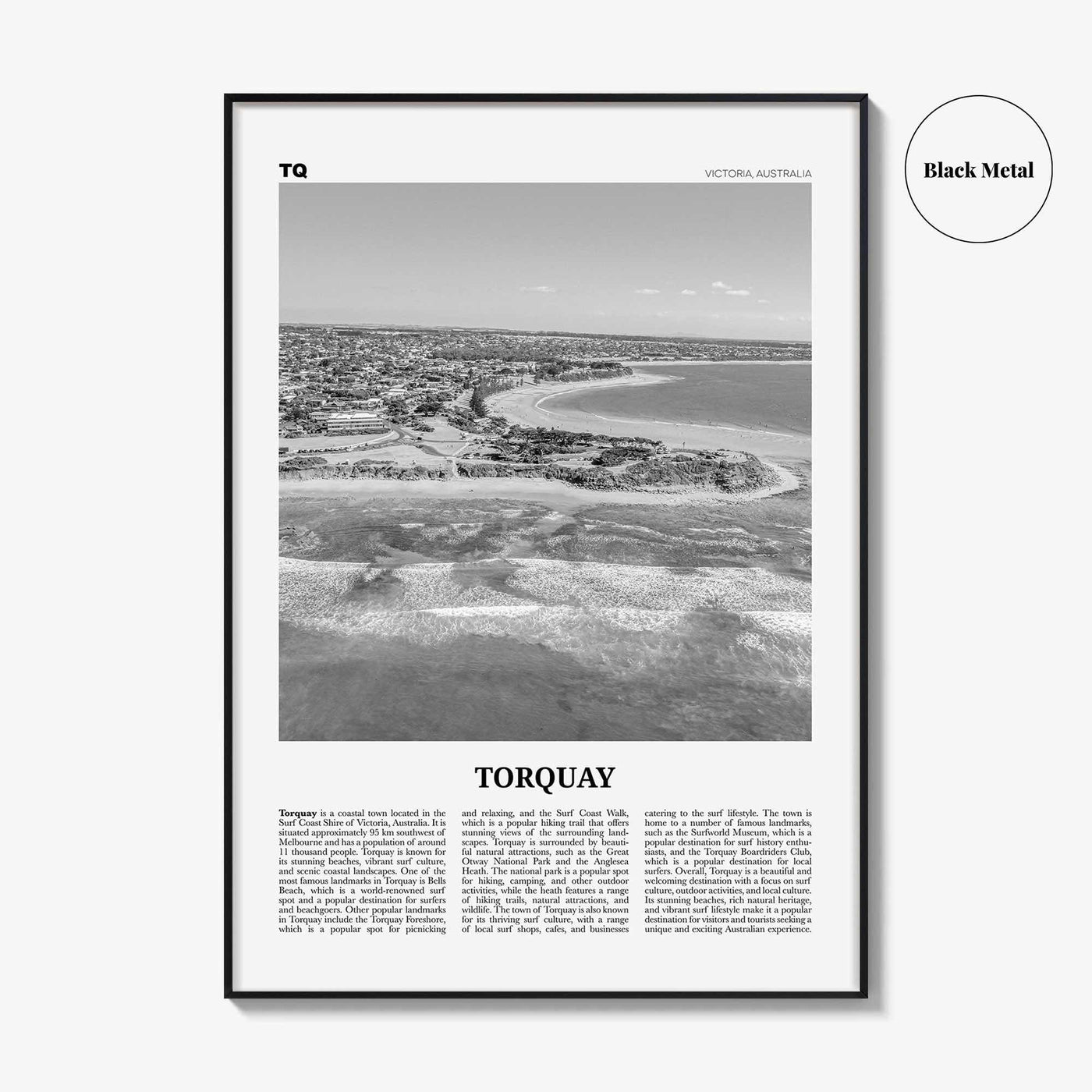 Torquay Print Black and White, Torquay Wall Art, Torquay Poster, Torquay Photo, Torquay Wall Décor, Torquay Map, Australia