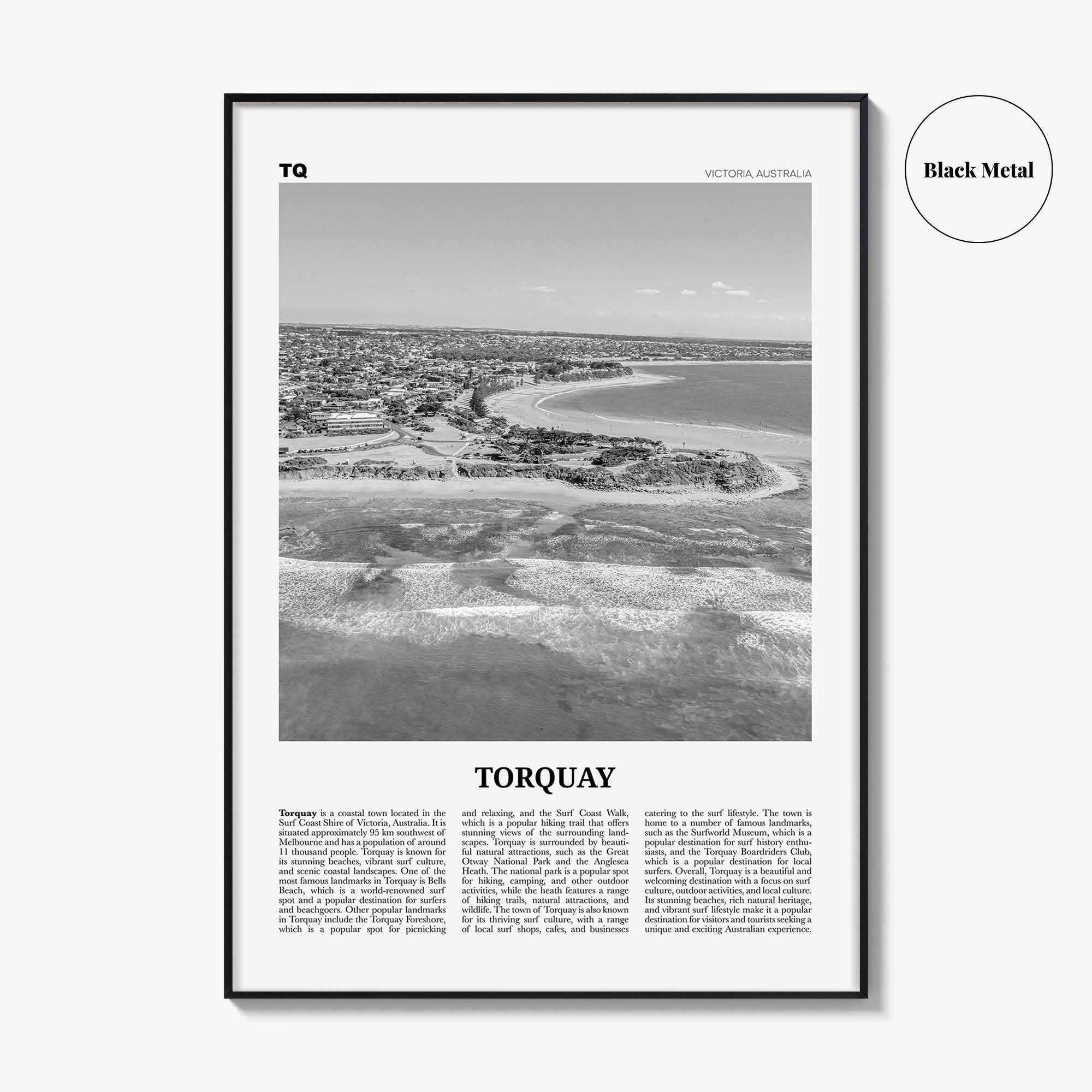 Torquay Print Black and White, Torquay Wall Art, Torquay Poster, Torquay Photo, Torquay Wall Décor, Torquay Map, Australia