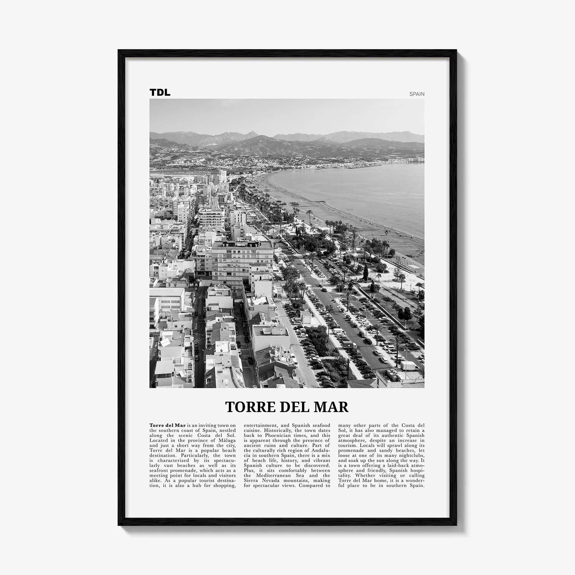 Torre del Mar Print Black and White, Torre del Mar Art, Torre del Mar Poster, Torre del Mar Photo, Torre del Mar Décor, Torre del Mar Map