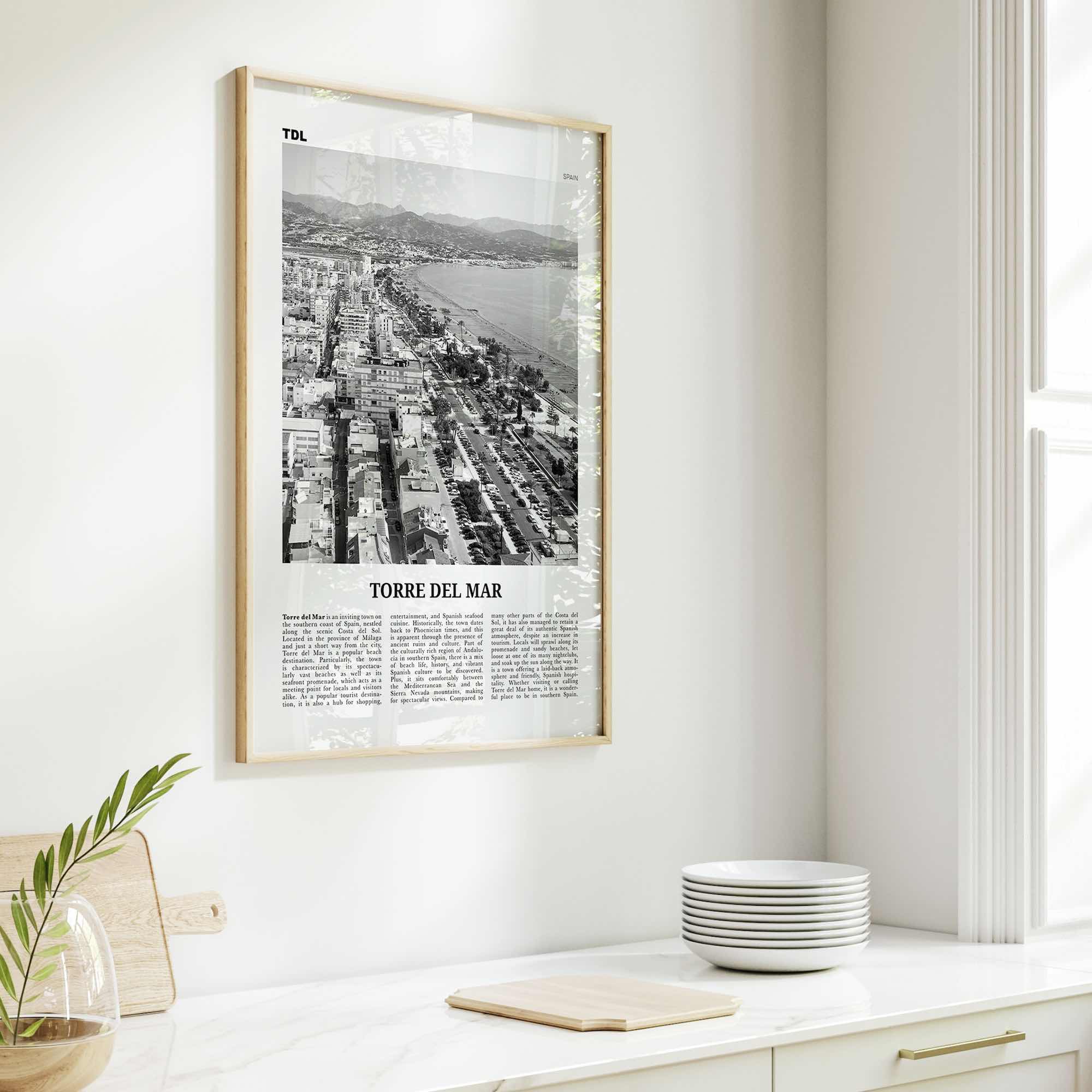 Torre del Mar Print Black and White, Torre del Mar Art, Torre del Mar Poster, Torre del Mar Photo, Torre del Mar Décor, Torre del Mar Map