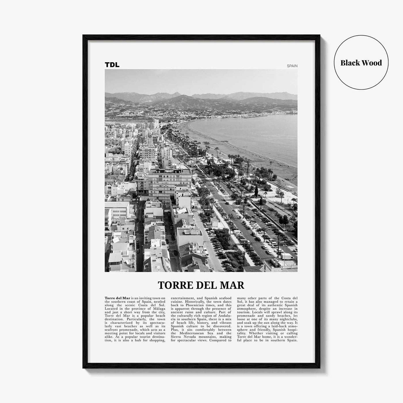 Torre del Mar Print Black and White, Torre del Mar Art, Torre del Mar Poster, Torre del Mar Photo, Torre del Mar Décor, Torre del Mar Map