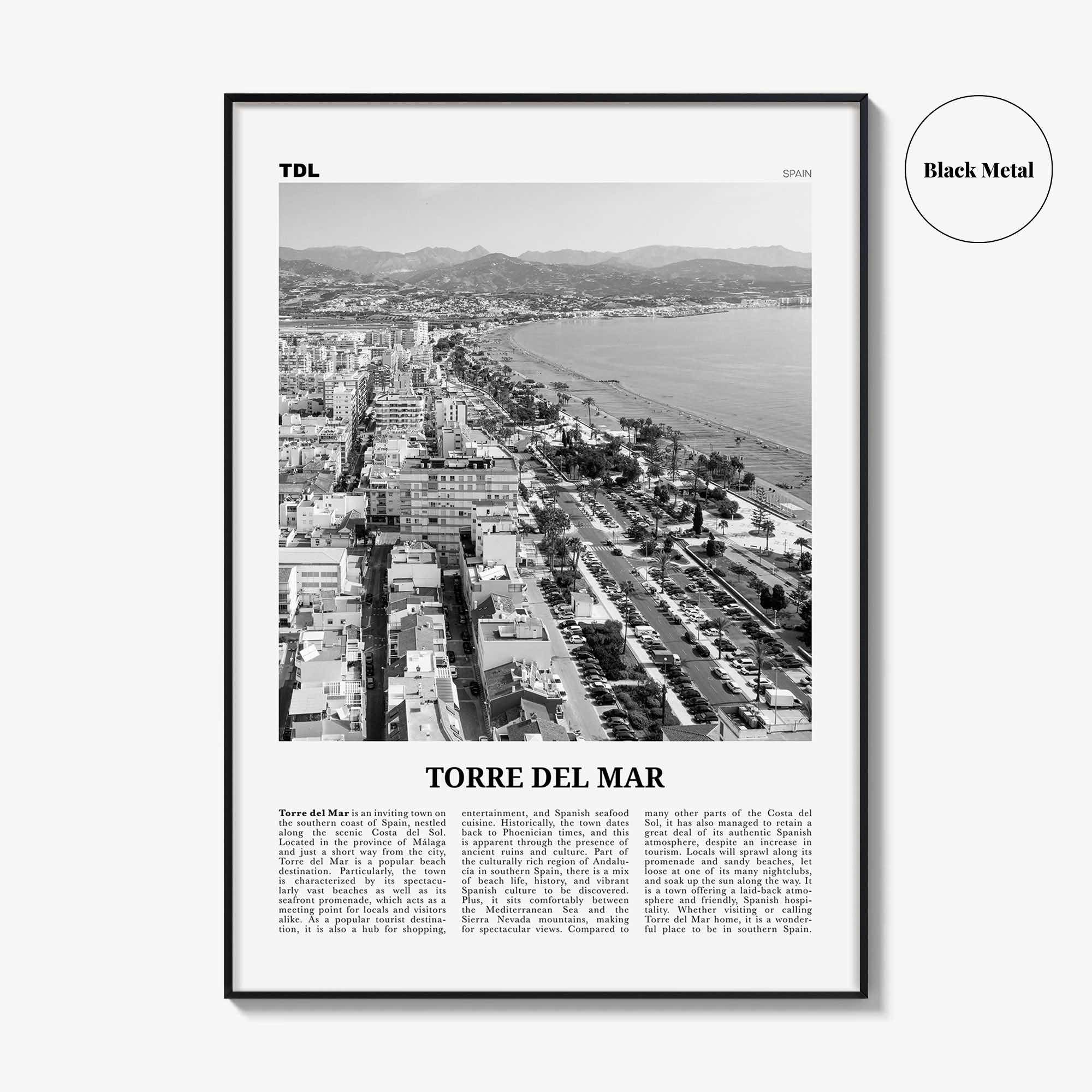 Torre del Mar Print Black and White, Torre del Mar Art, Torre del Mar Poster, Torre del Mar Photo, Torre del Mar Décor, Torre del Mar Map