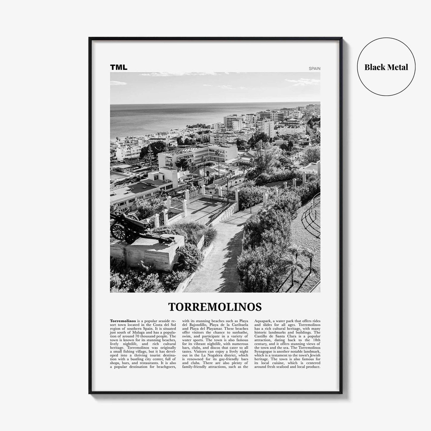 Torremolinos Print Black and White, Torremolinos Wall Art, Torremolinos Poster, Torremolinos Photo, Torremolinos Décor, Torremolinos Map