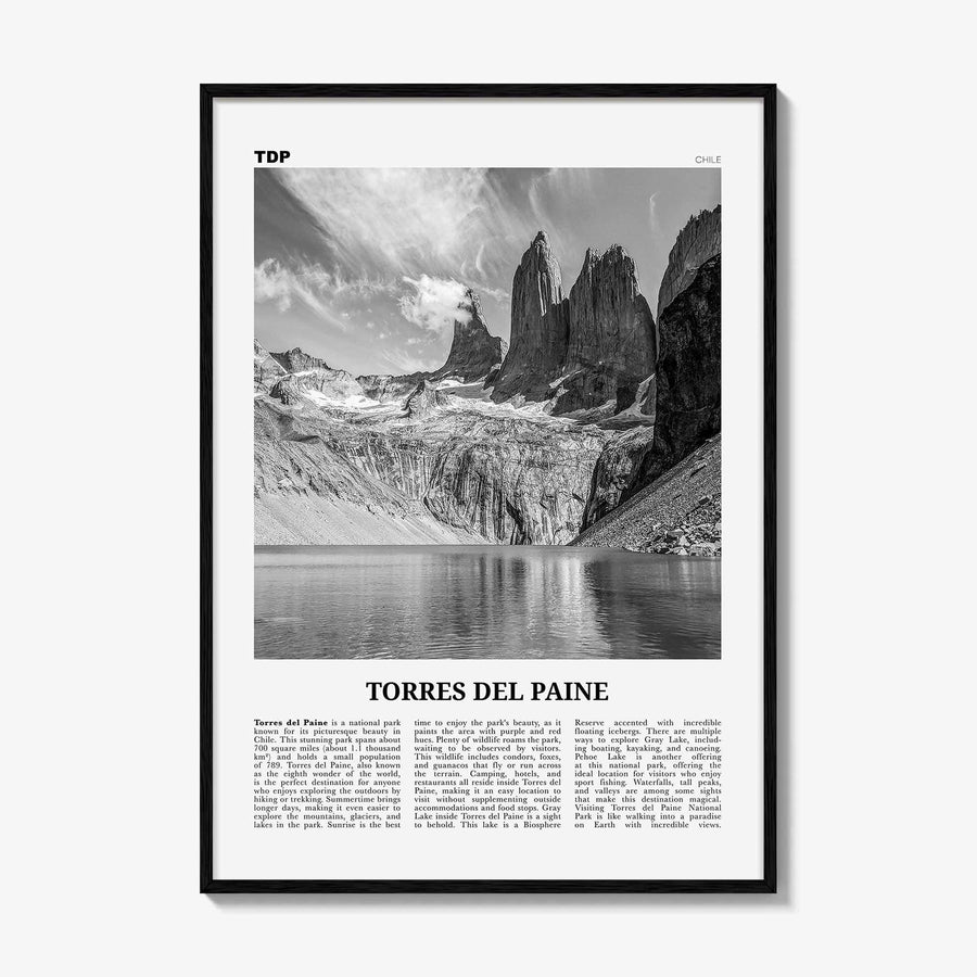 Torres del Paine Print Black and White, Torres del Paine Wall Art, Torres del Paine Poster, Torres del Paine Photo, Chile